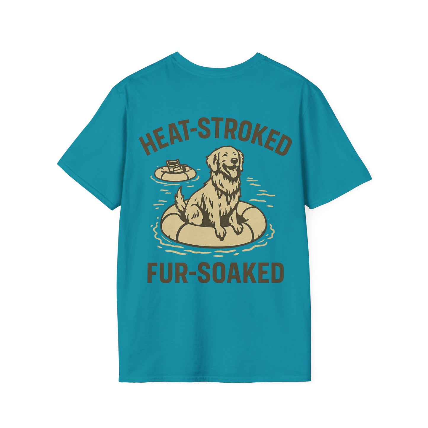 Heat-Stroked Fur-Soaked Dog T-Shirt – Arizona Lake Float Tee – Wet Dog Summer T-Shirt for Dog Lovers – Two-Sided Premium Rescue Apparel – Unisex Fit, Adult Unisex T-Shirt