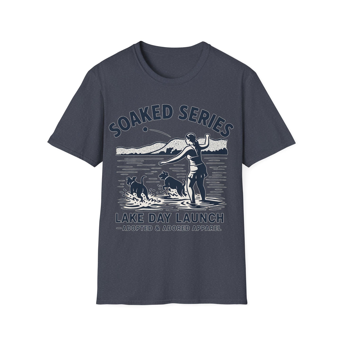 Soaked Series Lake Day Dog T-Shirt – Rescue Pitbulls at the Lake Graphic Tee – Adopted & Adored Apparel Unisex Summer T-Shirt, Adult Unisex T-Shirt