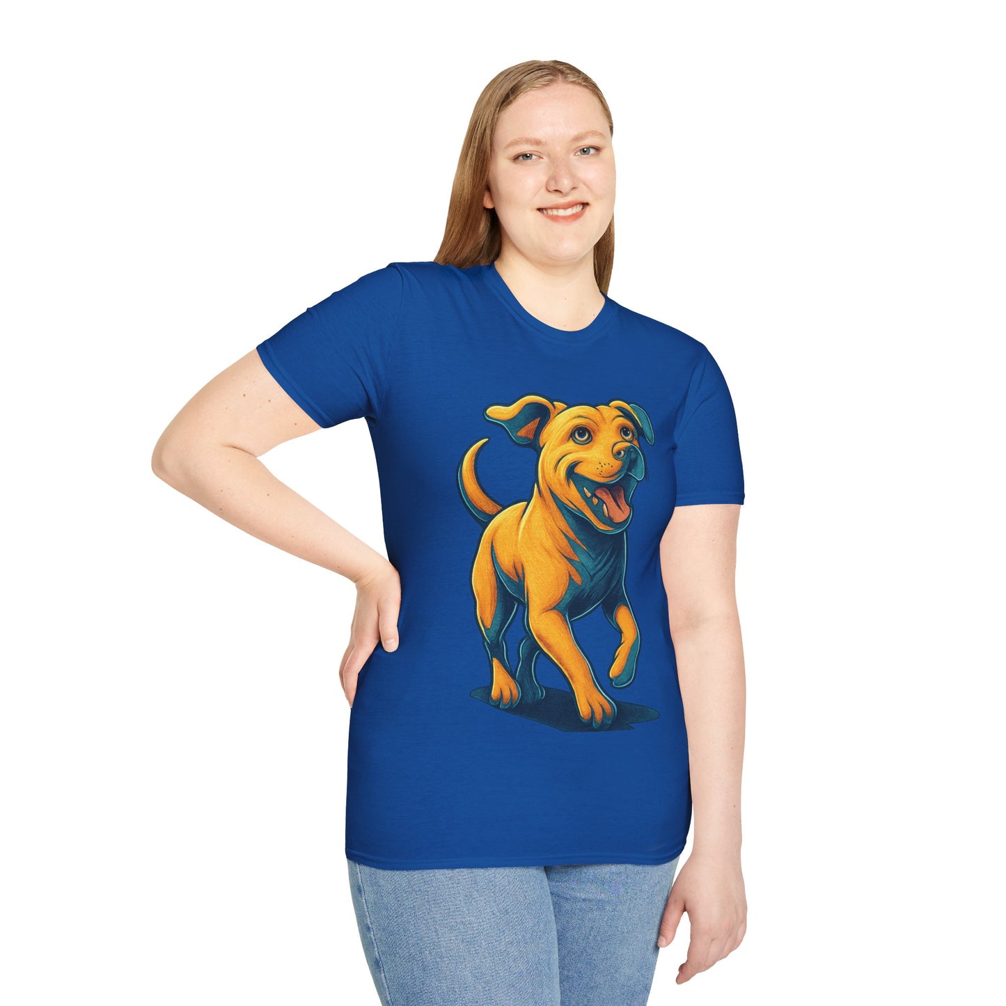 3D Pop Art Dog Shirt | Bold Jumping Dog Graphic Tee for Rescue Lovers & Pet Fans | Vibrant One-Sided Design, Adult Unisex T-Shirt