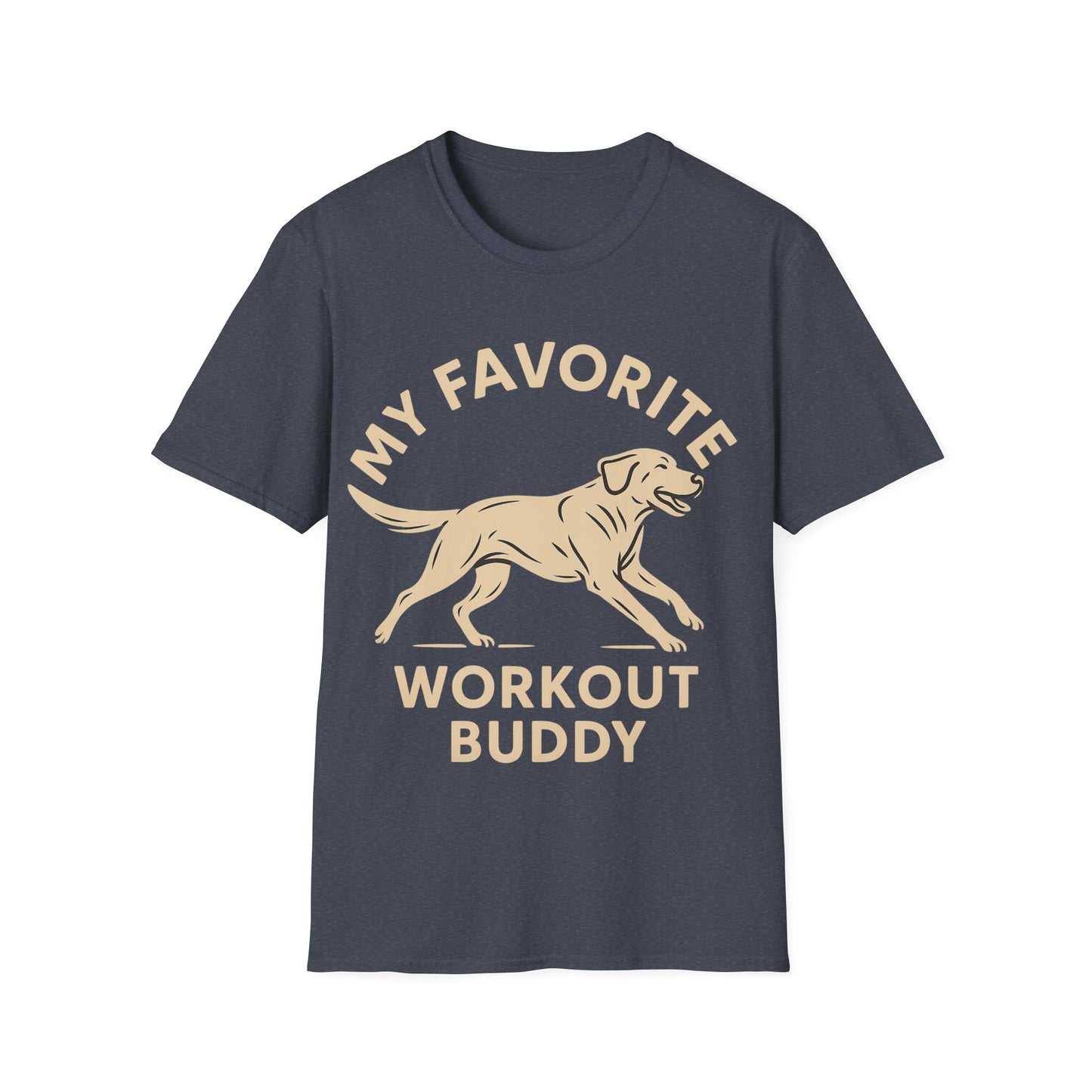 My Favorite Workout Buddy T-Shirt – Athletic Labrador Dog Graphic Tee – Dog Lover Fitness Shirt – Rescue Dog Gift – Workout With My Dog Tee – Adopted and Adored Apparel, Adult Unisex T-Shirt