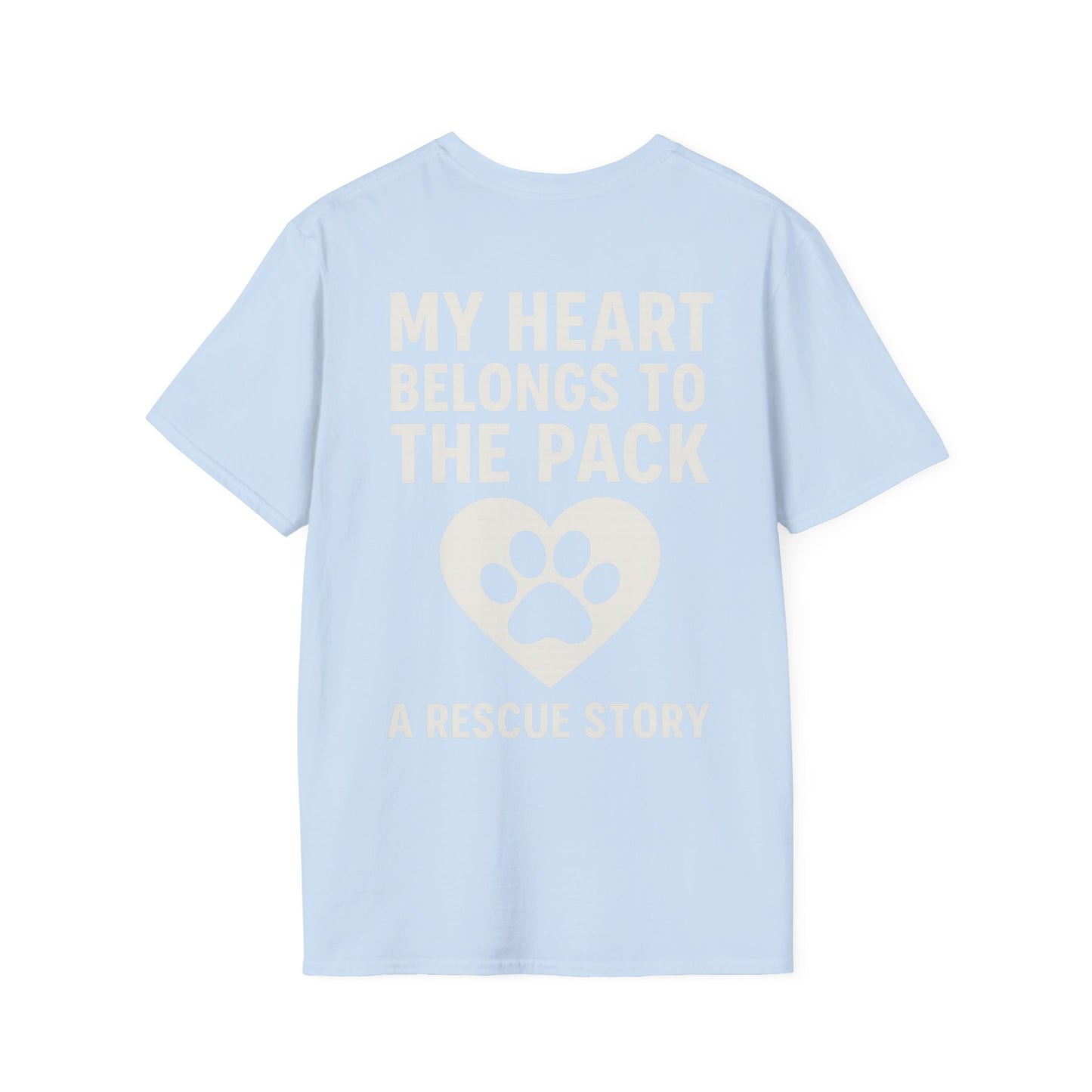 My Heart Belongs to the Pack Shirt – A Rescue Story Dog Shirt – Back Print Dog Lover Tee – Pack Collection Matching Family T-Shirt – Adopted and Adored Apparel, Adult Unisex T-Shirt