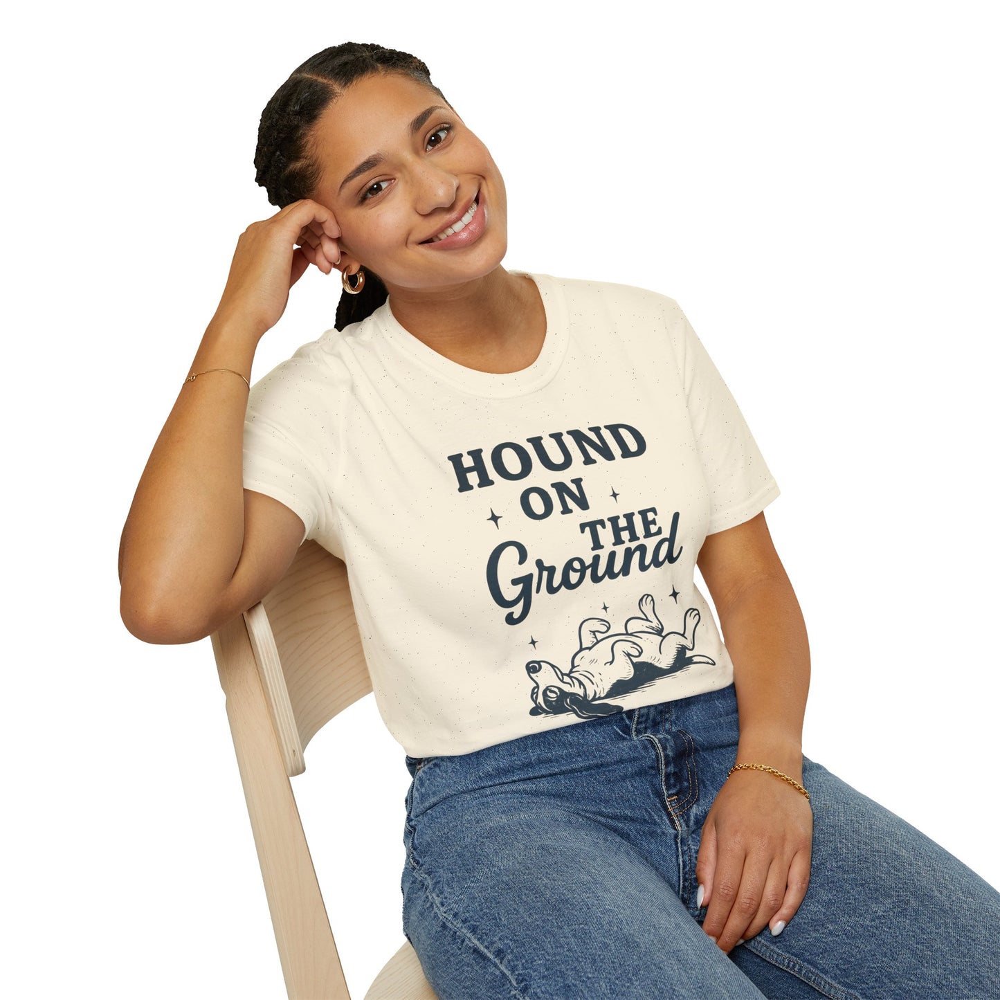 Hound on the Ground Funny Dog T-Shirt – Vintage Basset Hound Shirt for Dog Lovers, Rescue Pet Apparel, Gift for Animal Owners, Adult Unisex T-Shirt