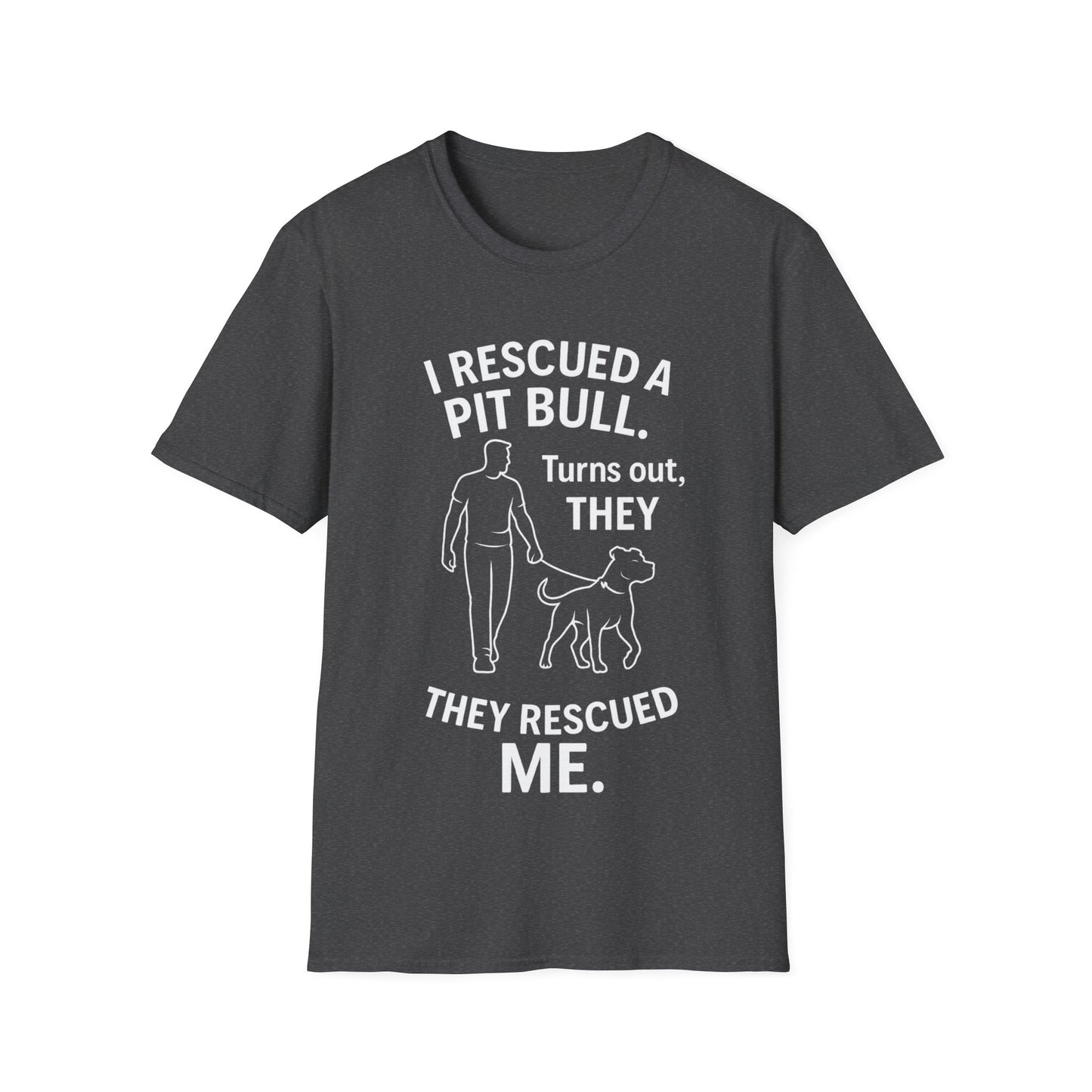 I Rescued a Pit Bull Shirt – Shelter Dog Adoption Tee – White Lettering Front Print – Pitbull Rescue Shirt for Dark Colors – Dog Lover Gift, Adult Unisex T-Shirt