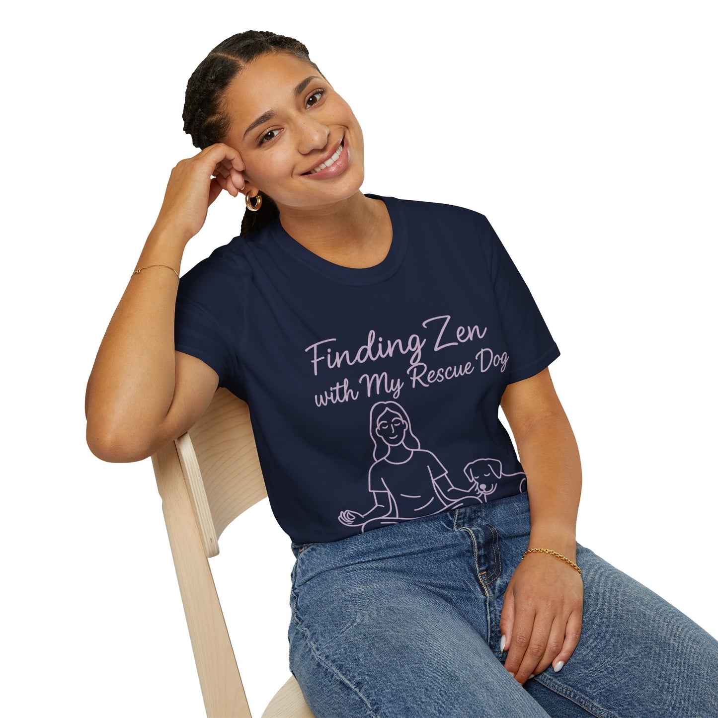 Finding Zen with My Rescue Dog – Calming Lavender Dog Mom Shirt | Rescue Dog Mental Health Tee | Pet Parent Gift, Adult Unisex T-Shirt