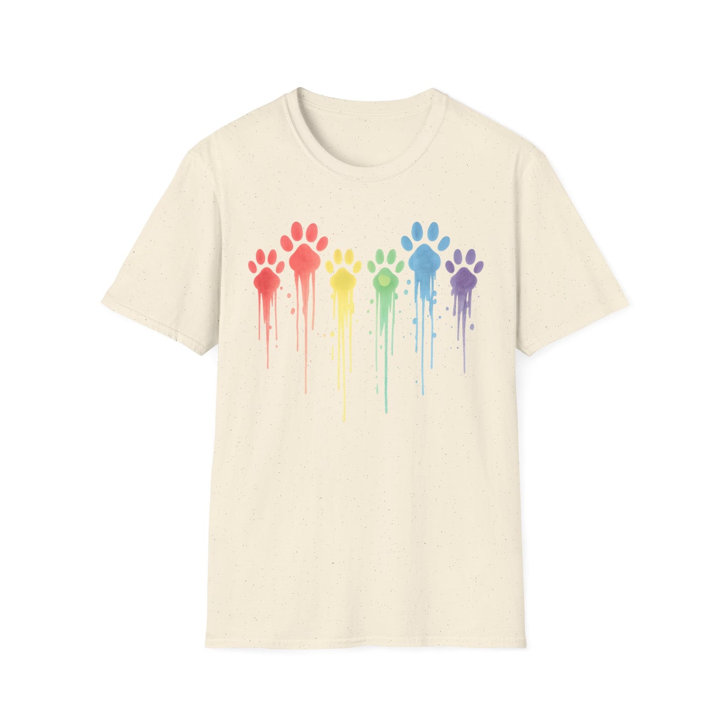 Rainbow Paw Print Drip Shirt | Colorful Rescue Dog Pride Tee | Animal Lover Watercolor Pet Shirt | Unisex Gildan 64000 T-Shirt | Adopt Don't Shop, Adult Unisex T-Shirt