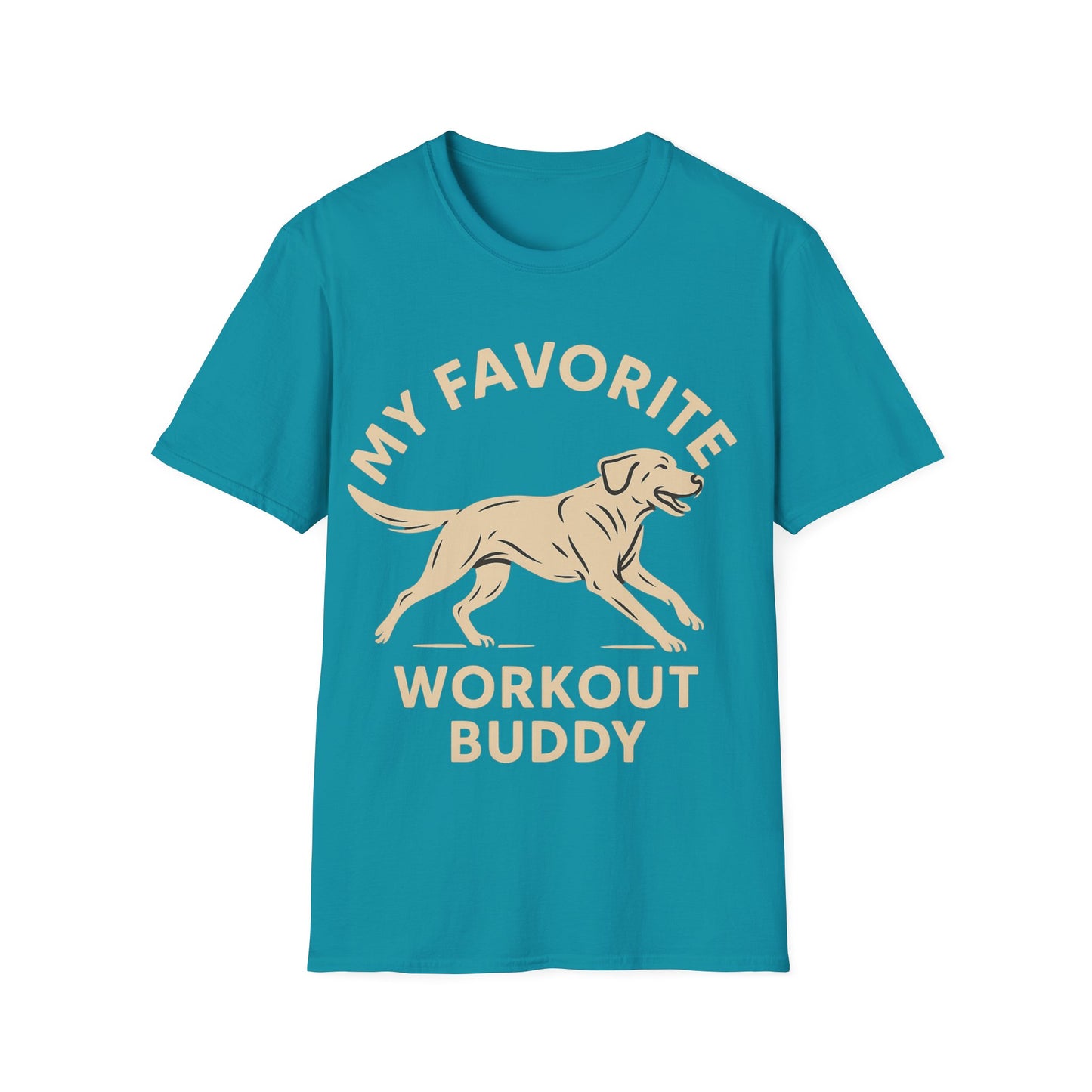 My Favorite Workout Buddy T-Shirt – Athletic Labrador Dog Graphic Tee – Dog Lover Fitness Shirt – Rescue Dog Gift – Workout With My Dog Tee – Adopted and Adored Apparel, Adult Unisex T-Shirt