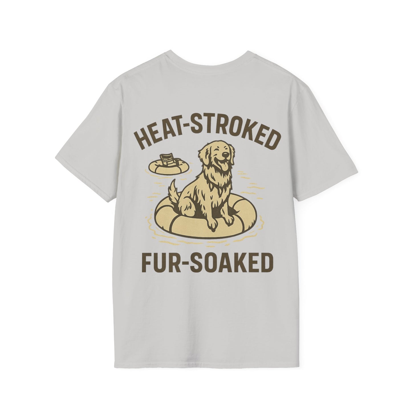 Heat-Stroked Fur-Soaked Dog T-Shirt – Arizona Lake Float Tee – Wet Dog Summer T-Shirt for Dog Lovers – Two-Sided Premium Rescue Apparel – Unisex Fit, Adult Unisex T-Shirt