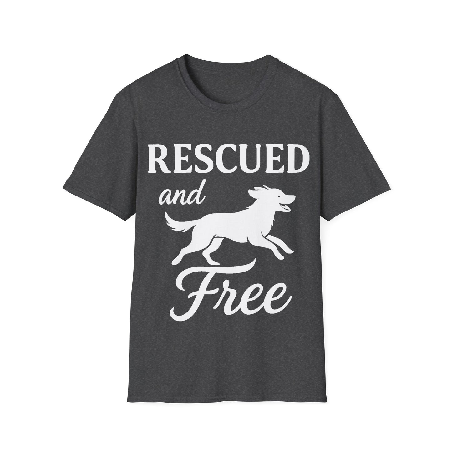 Rescued and Free Shirt – Dog Rescue Tee with Running Silhouette – Adopt Don’t Shop T-Shirt – Multiple Color Options – Adopted and Adored Apparel, Adult Unisex T-Shirt