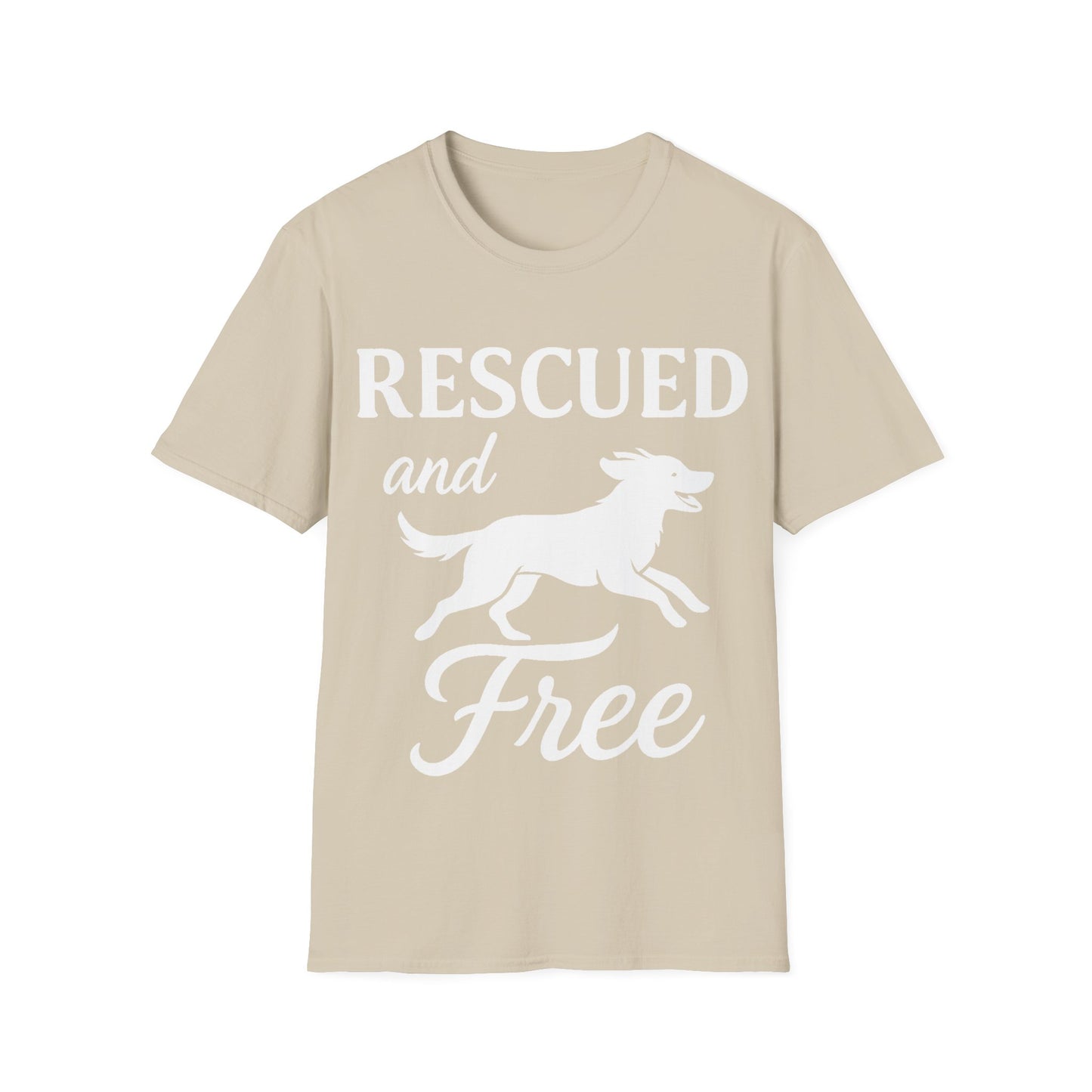 Rescued and Free Shirt – Dog Rescue Tee with Running Silhouette – Adopt Don’t Shop T-Shirt – Multiple Color Options – Adopted and Adored Apparel, Adult Unisex T-Shirt