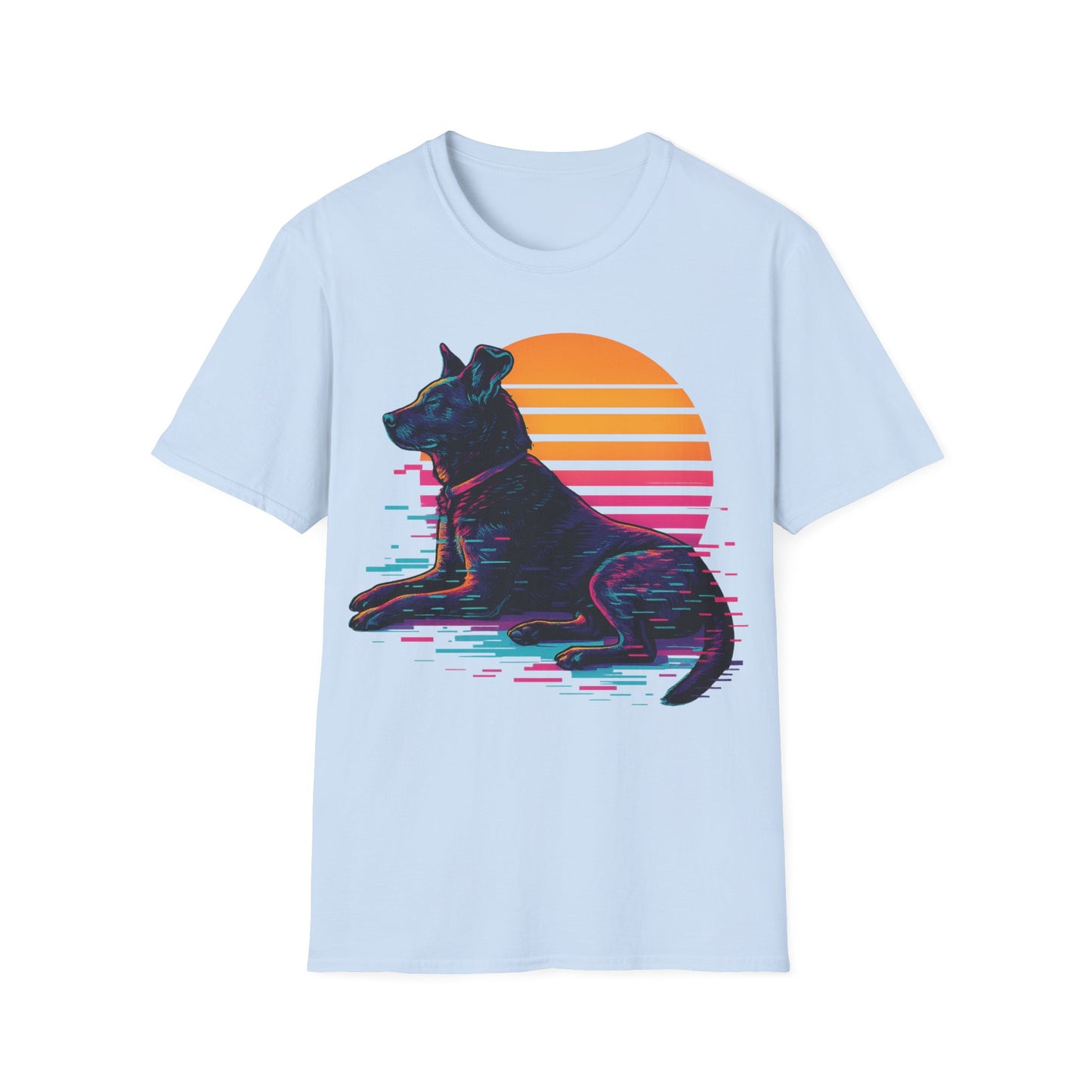 Glitch Art Rescue Dog Shirt | Retro Sunset Dog Graphic Tee for Teens & Animal Lovers | Bold Streetwear Style, Adult Unisex T-Shirt