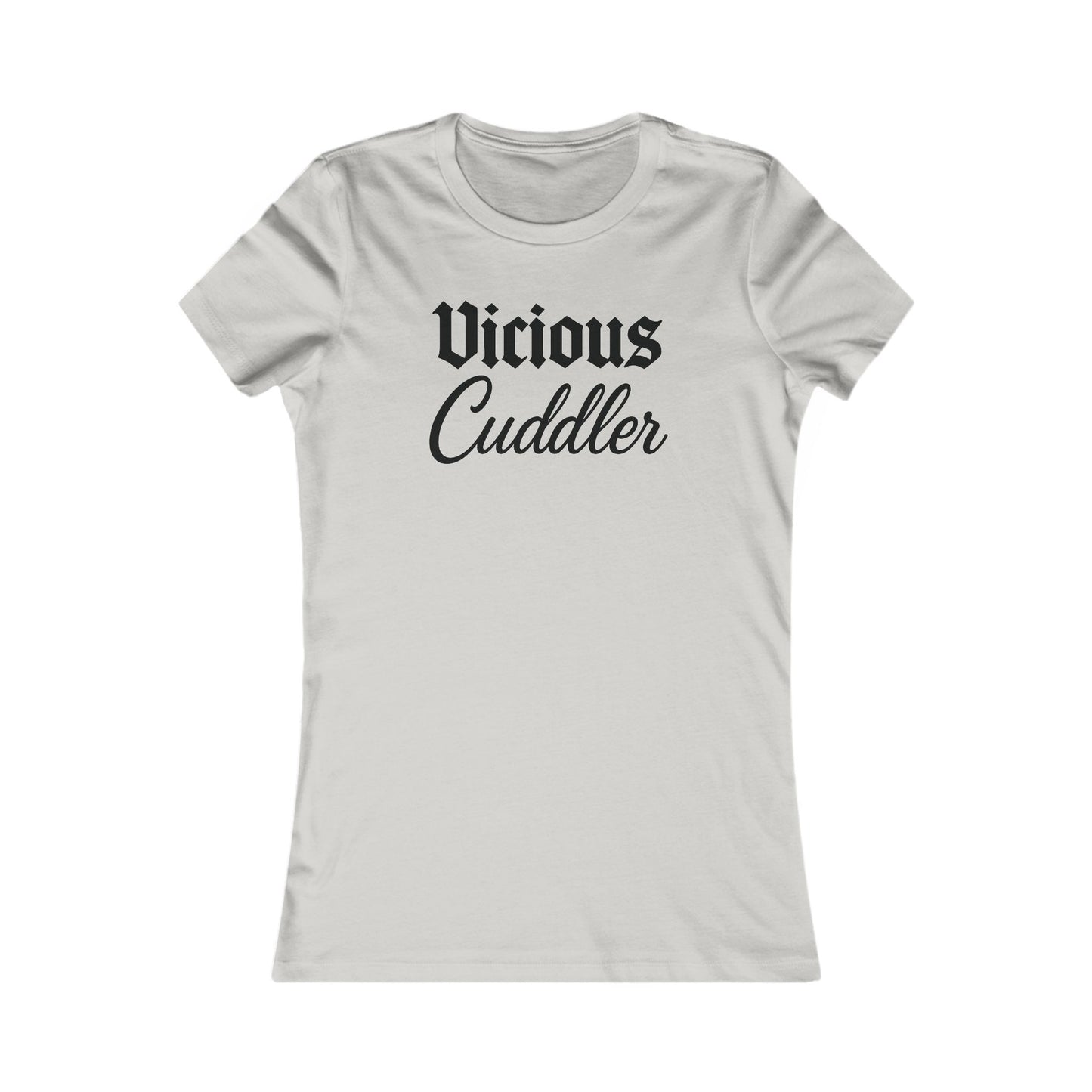 Vicious Cuddler Woman's T-Shirt – Gothic Blackletter x Script Font | Funny Pit Bull Rescue Apparel for Dog Lovers Bella + Canvas 6004 women’s adult