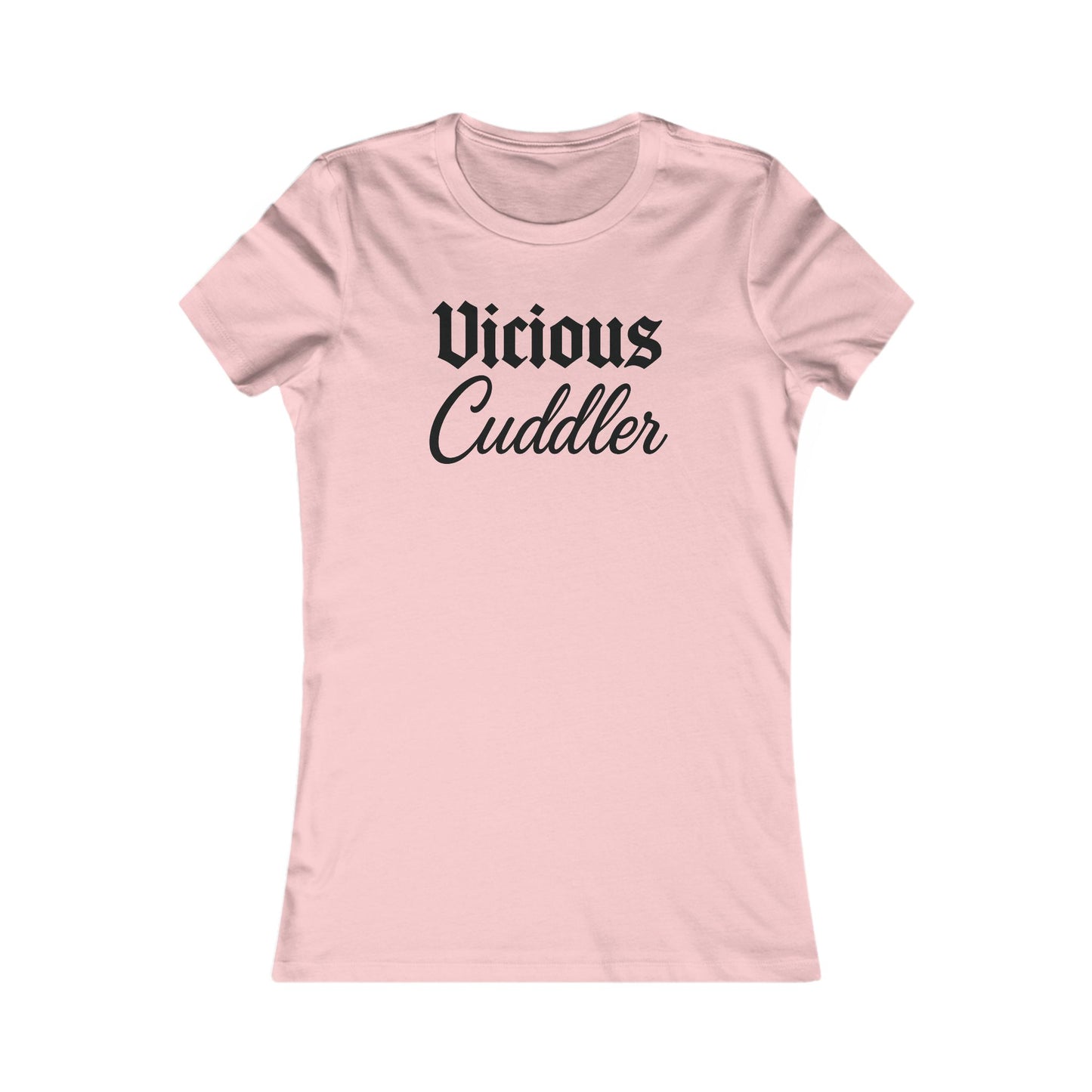 Vicious Cuddler Woman's T-Shirt – Gothic Blackletter x Script Font | Funny Pit Bull Rescue Apparel for Dog Lovers Bella + Canvas 6004 women’s adult