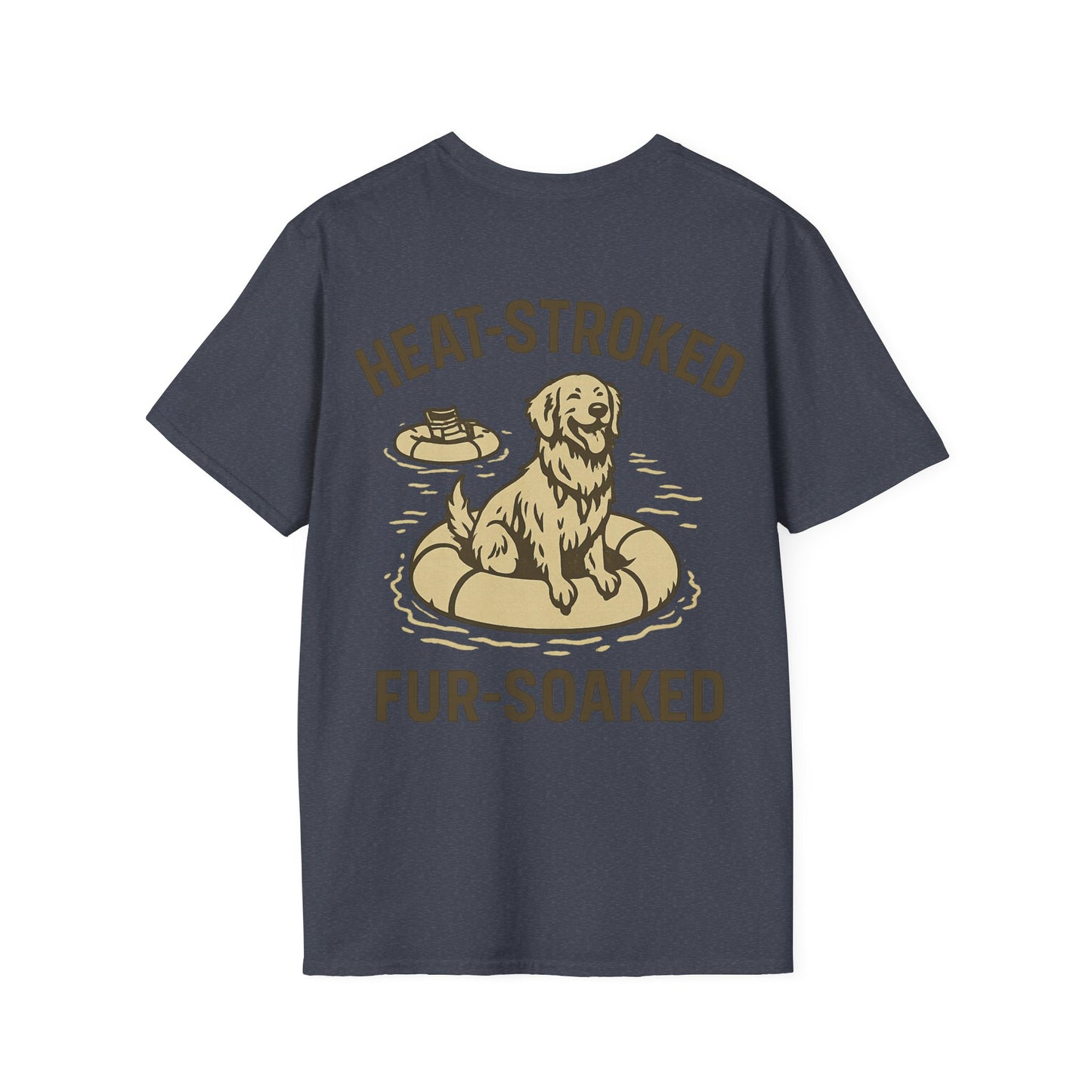 Heat-Stroked Fur-Soaked Dog T-Shirt – Arizona Lake Float Tee – Wet Dog Summer T-Shirt for Dog Lovers – Two-Sided Premium Rescue Apparel – Unisex Fit, Adult Unisex T-Shirt