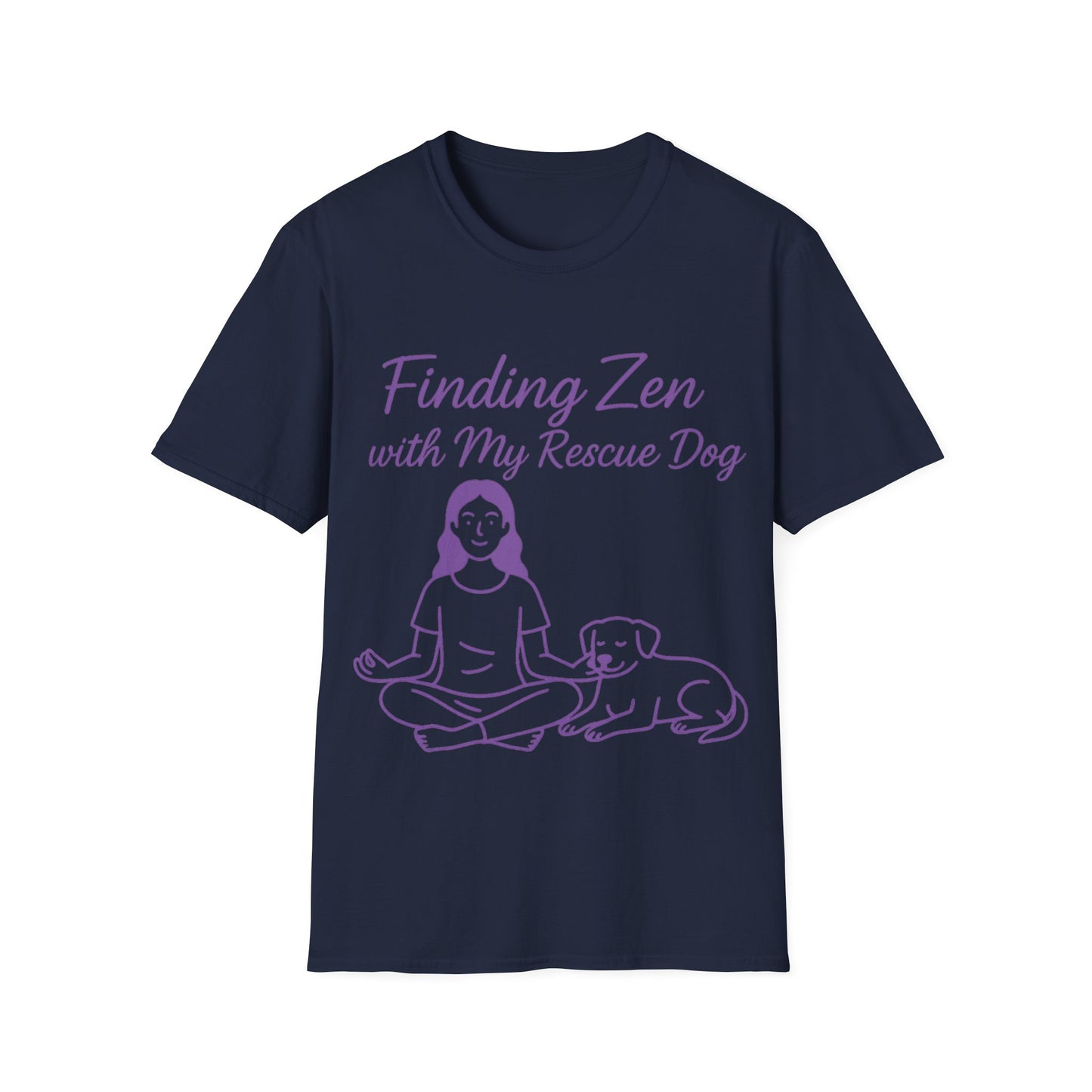 Finding Zen with My Rescue Dog – Purple Glow Dog Mom Shirt | Mindful Rescue Tee for Calm & Comfort, Adult Unisex T-Shirt