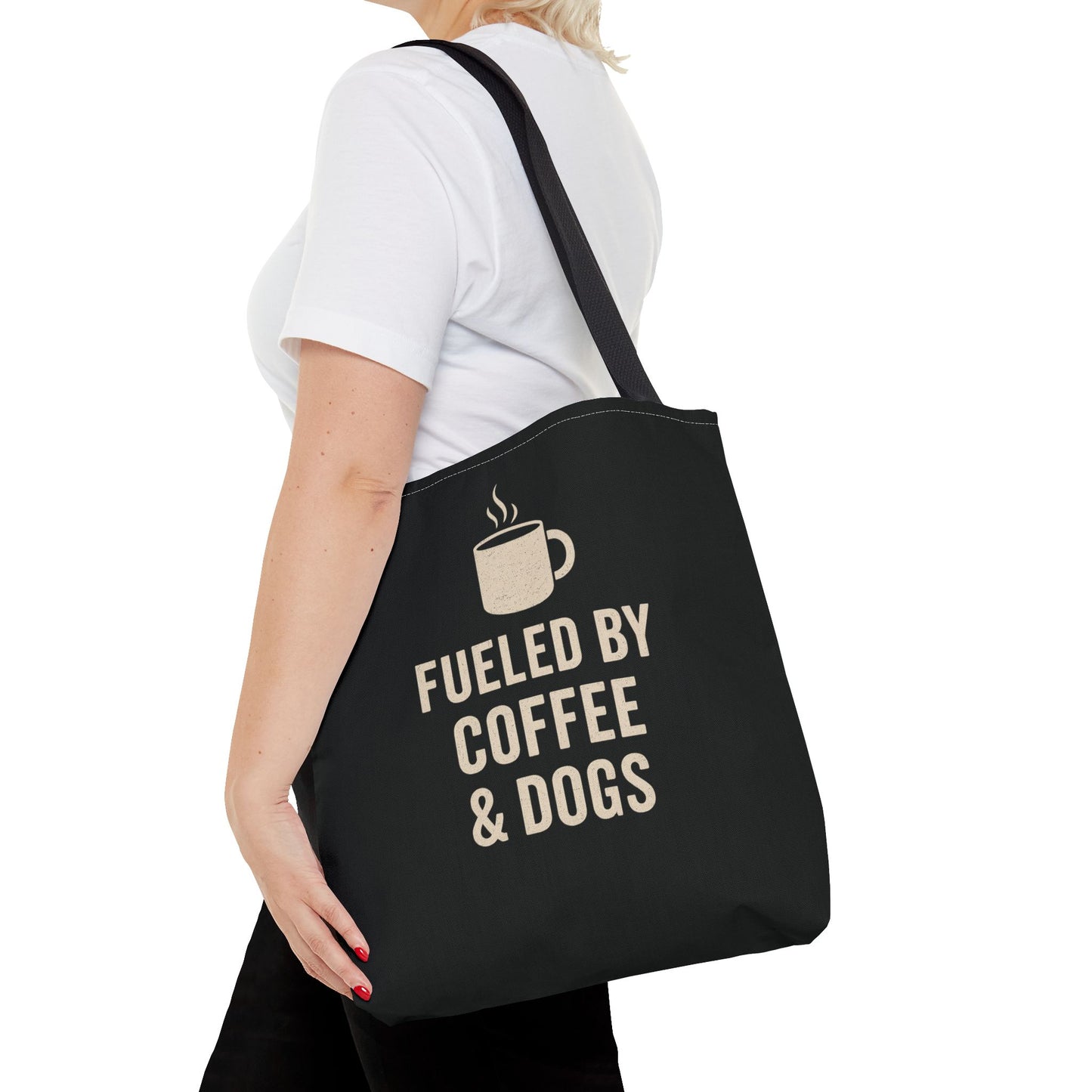 Fueled By Coffee & Dogs Tote Bag, Perfect for Dog Lovers, Everyday Use, Gift for Coffee Lovers, Eco-Friendly Shopping Bag, Stylish Animal Lover Tote, Adult Unisex T-Shirt