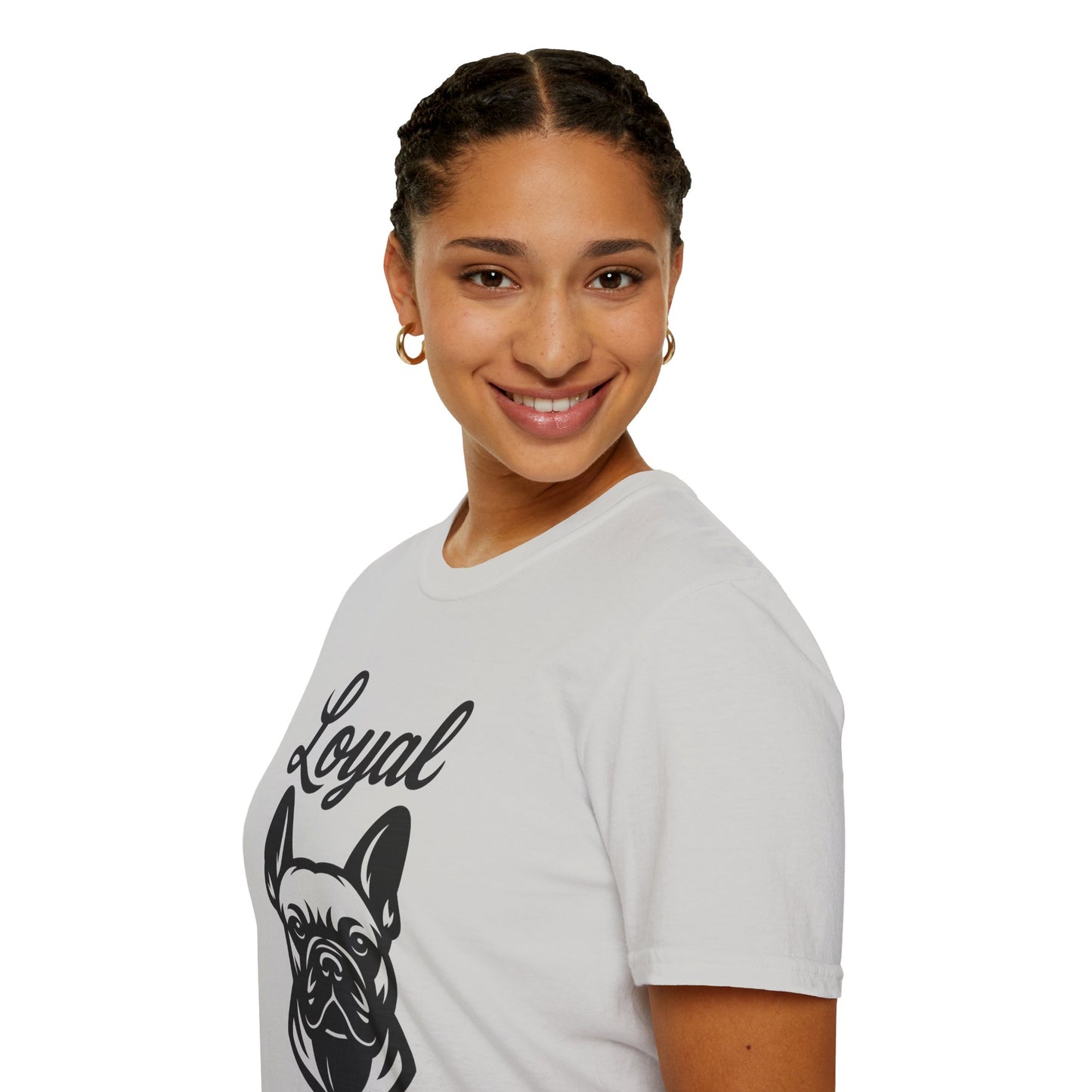 Loyal French Bulldog T-Shirt – Bold Black Line Art Dog Design for Frenchie Lovers, Rescue Support Tee, Adult Unisex T-Shirt
