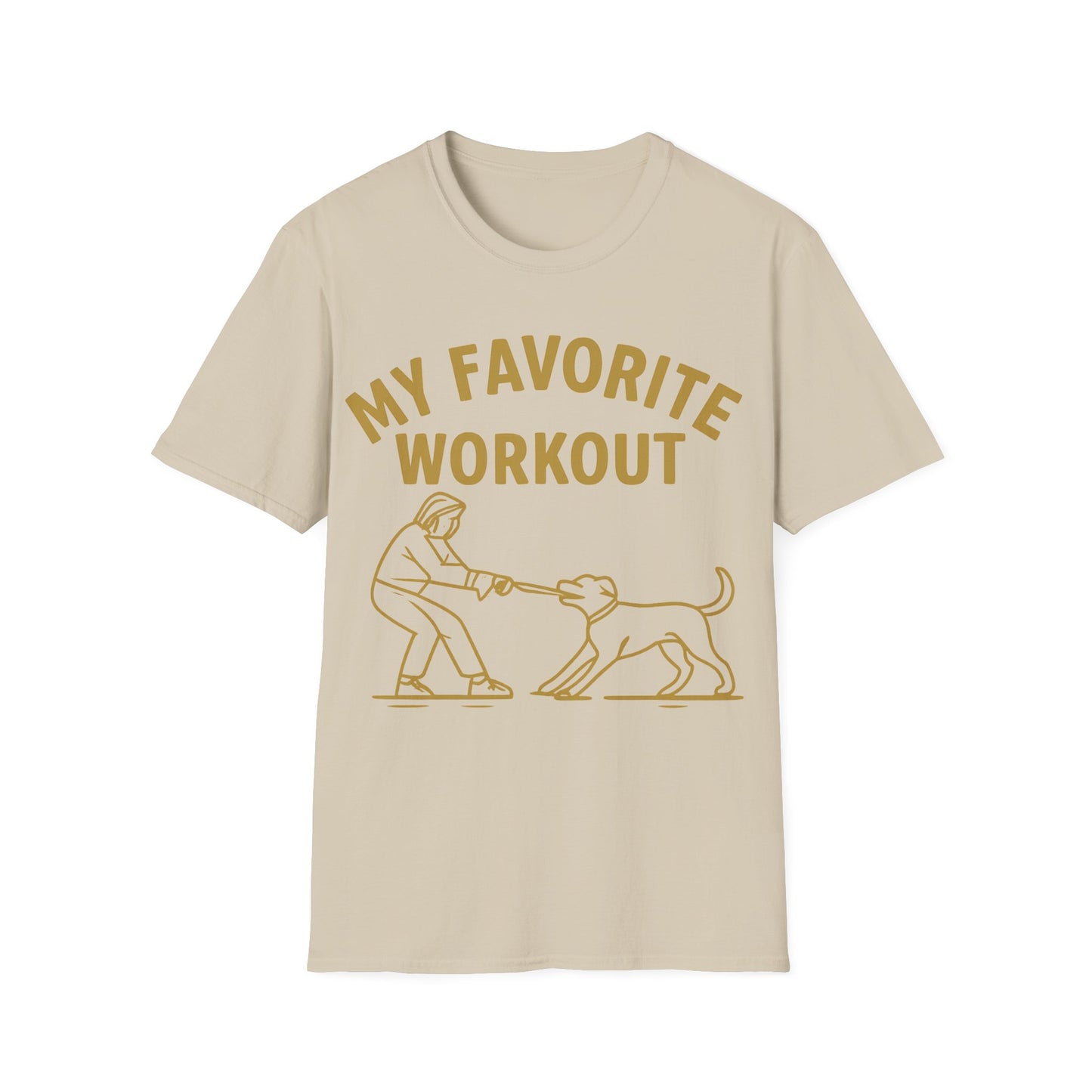 My Favorite Workout Tug-of-War Dog T-Shirt – Funny Dog Mom Tee – Gildan 64000 Unisex T-Shirt – Vintage Cream Print – Rescue Dog Lover Gift, Adult Unisex T-Shirt