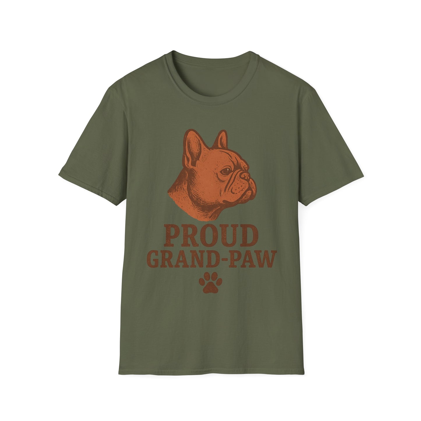 Proud Grand-Paw French Bulldog T-Shirt – Funny Frenchie Grandpa Tee for Dog Lovers, Vintage Bulldog Softstyle Shirt, Pet Grandparent Gift for Men, Rustic Dog Breed Graphic T-Shirt, Adult Unisex T-Shirt