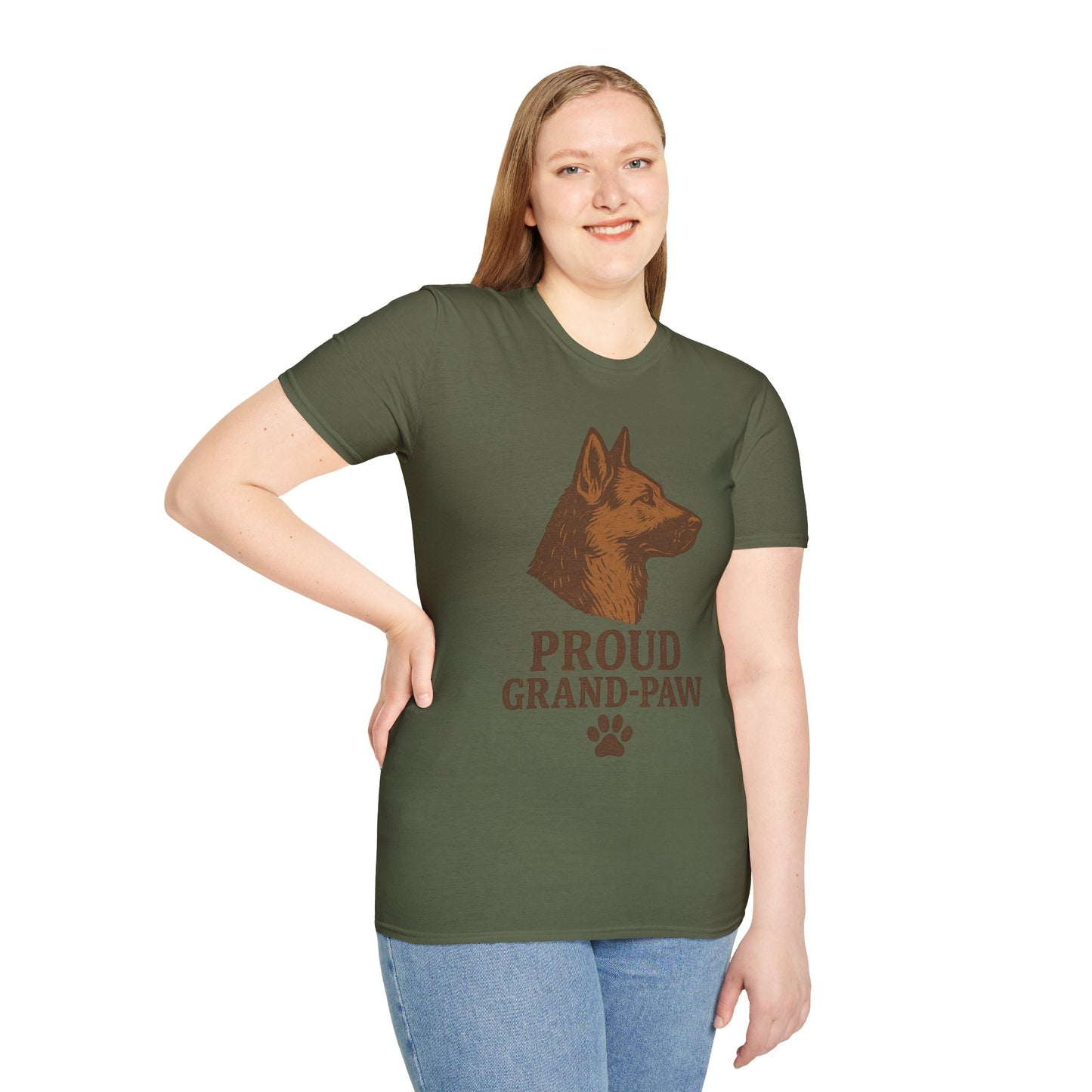 Proud Grand-Paw German Shepherd Vintage T-Shirt – Rustic Dog Grandpa Tee for German Shepherd Lovers, Adult Unisex T-Shirt