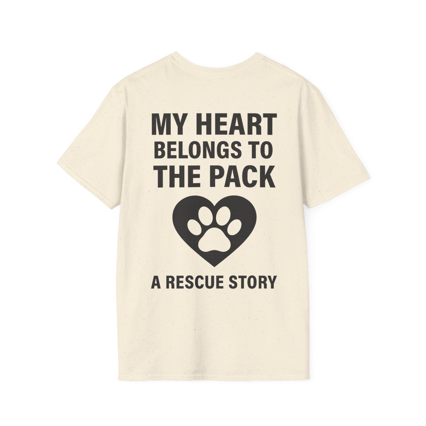 My Heart Belongs to the Pack Shirt – A Rescue Story Dog Shirt – Back Print Dog Lover Tee – Pack Collection Matching Family T-Shirt – Adopted and Adored Apparel, Adult Unisex T-Shirt