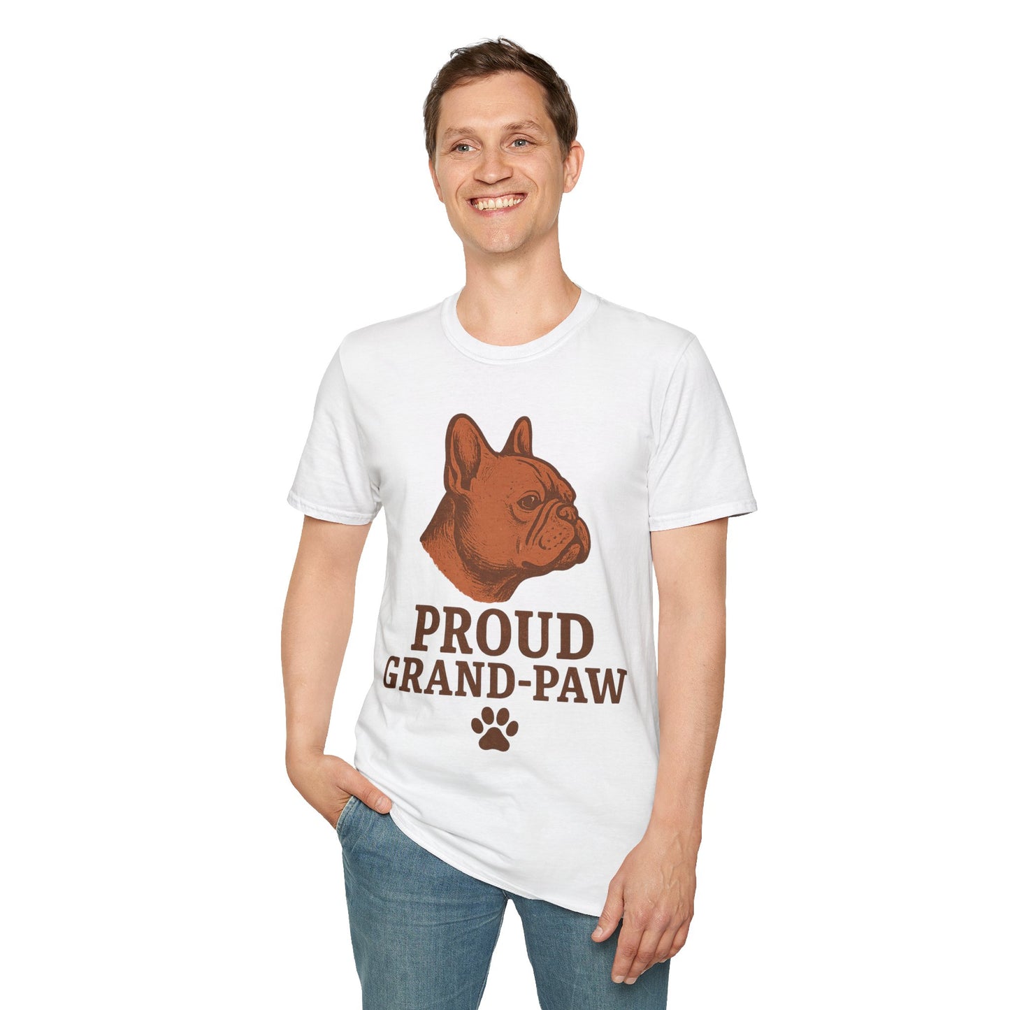 Proud Grand-Paw French Bulldog T-Shirt – Funny Frenchie Grandpa Tee for Dog Lovers, Vintage Bulldog Softstyle Shirt, Pet Grandparent Gift for Men, Rustic Dog Breed Graphic T-Shirt, Adult Unisex T-Shirt