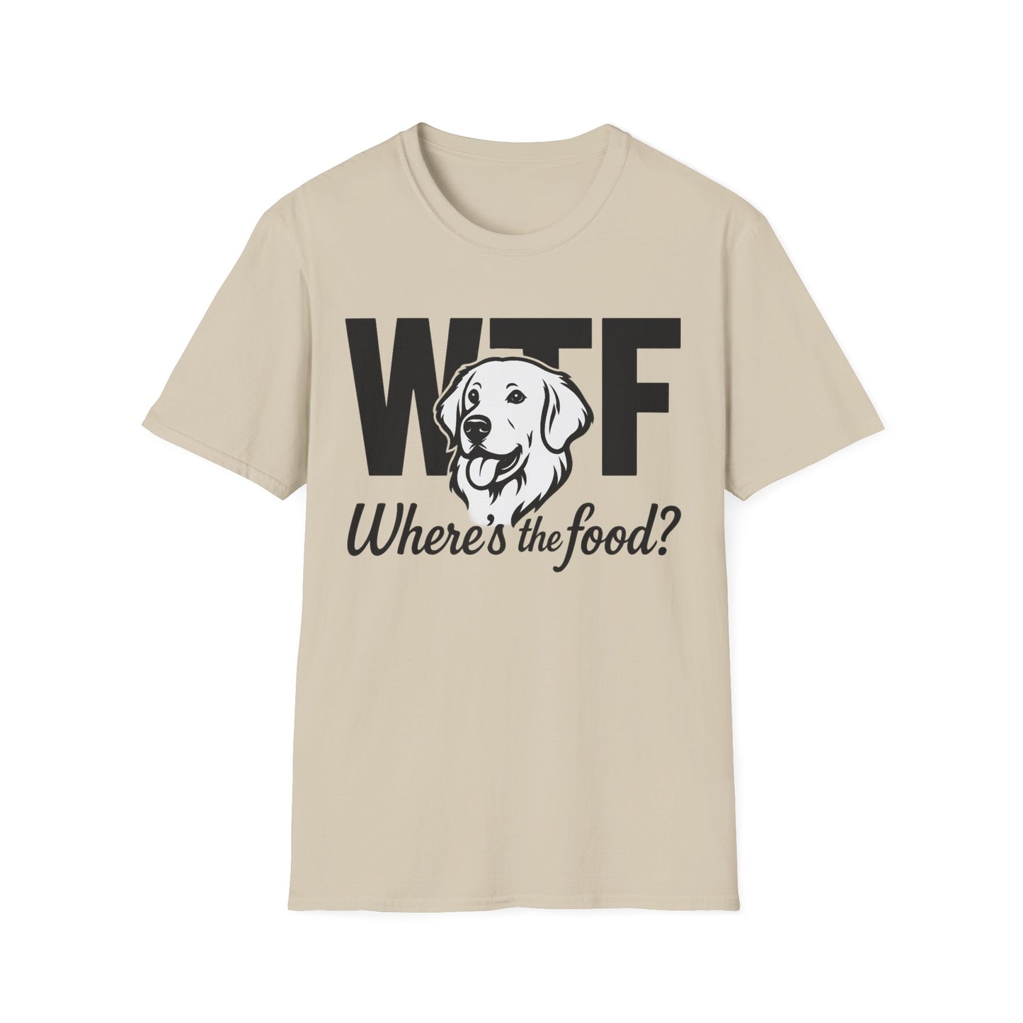 WTF Where’s The Food Funny Dog T-Shirt – Golden Retriever Design for Dog Lovers, Light Color Tee for Pet Owners, Animal Rescue Humor Gift, Adult Unisex T-Shirt