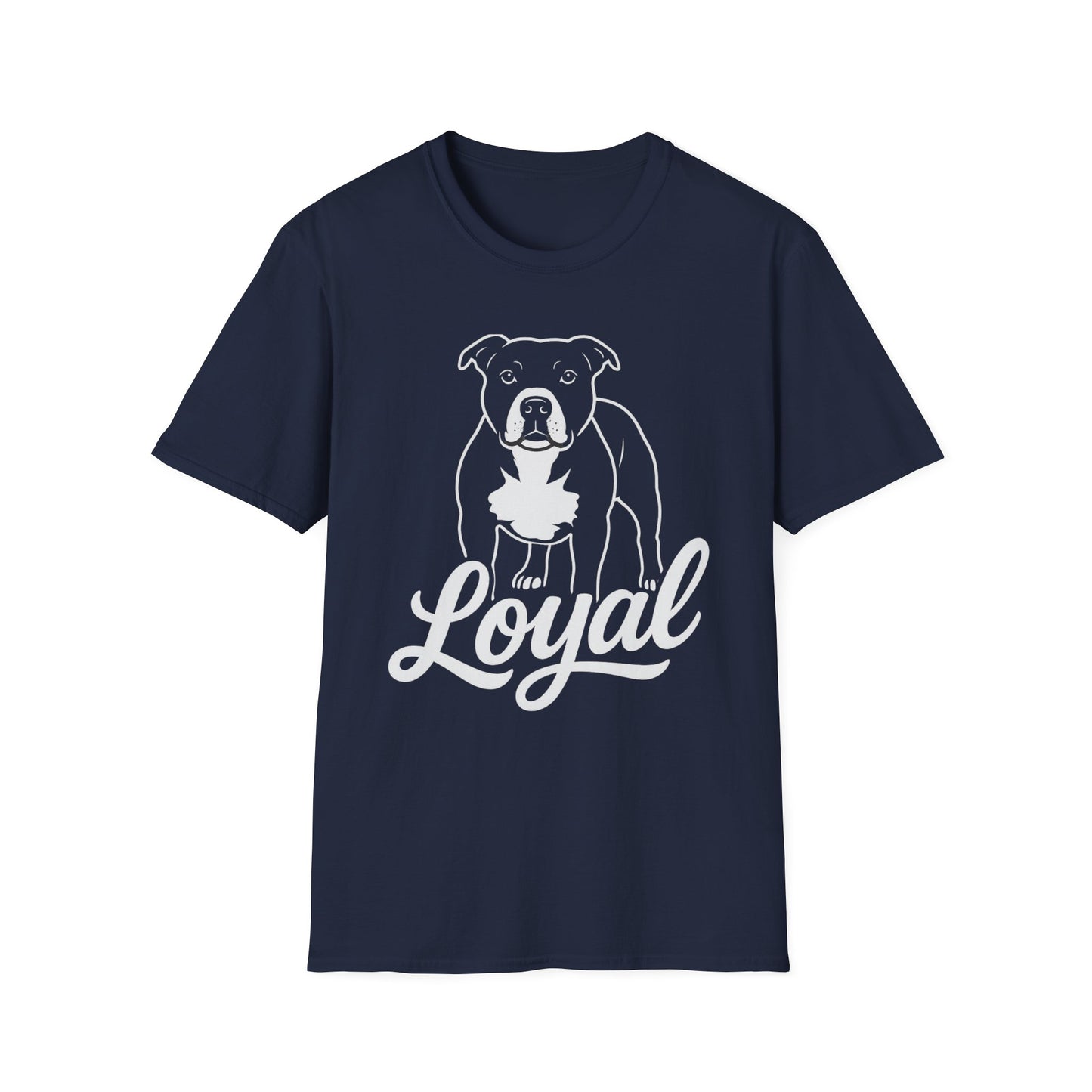 Loyal Pit Bull T-Shirt – Big Head Variant 2 Rescue Dog Graphic | Bold White Line Art on Black Tee, Adult Unisex T-Shirt