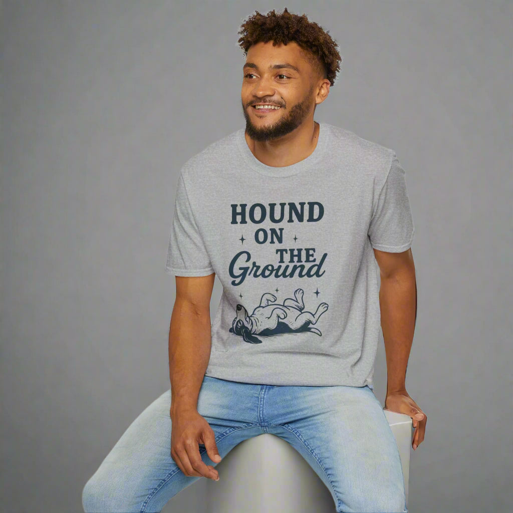 Hound on the Ground Funny Dog T-Shirt – Vintage Basset Hound Shirt for Dog Lovers, Rescue Pet Apparel, Gift for Animal Owners, Adult Unisex T-Shirt
