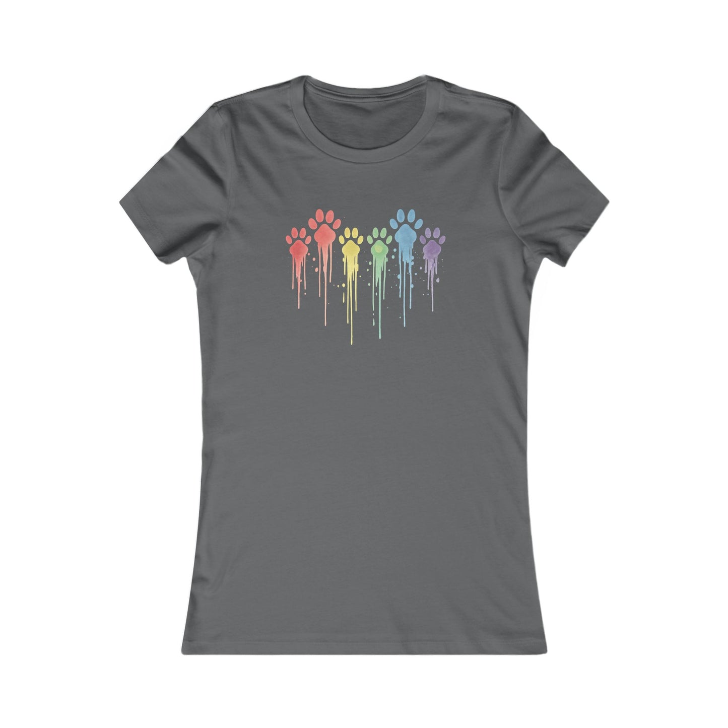 Rainbow Paw Print Shirt for Women | Bella Canvas 6004 Slim Fit Tee | Watercolor Drip Dog Mom Shirt | Rescue Pet Pride Top | $1 to Animal Rescue, Adult Women's T-Shirt