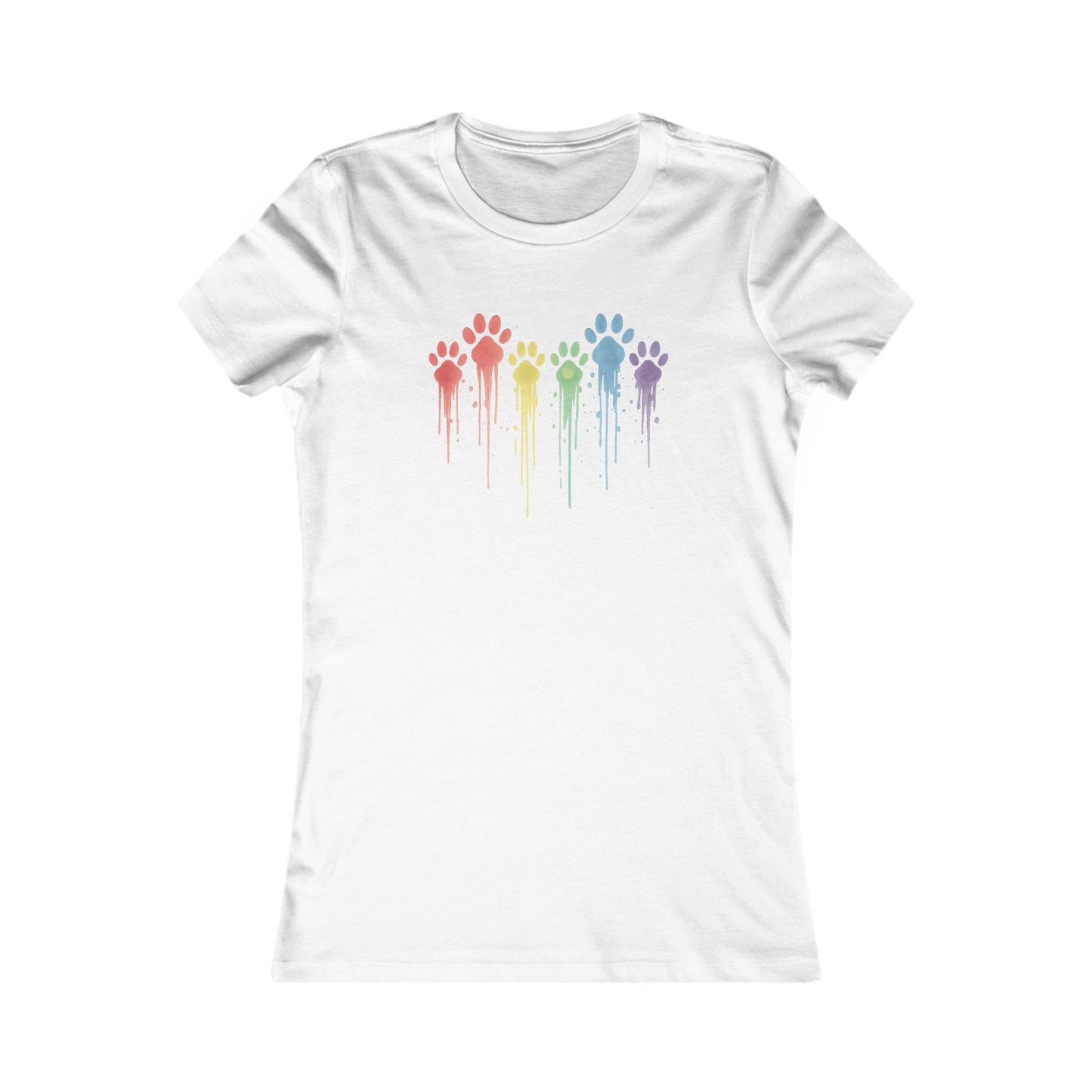 Rainbow Paw Print Shirt for Women | Bella Canvas 6004 Slim Fit Tee | Watercolor Drip Dog Mom Shirt | Rescue Pet Pride Top | $1 to Animal Rescue, Adult Women's T-Shirt