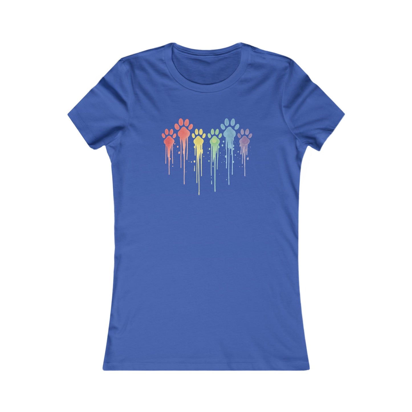 Rainbow Paw Print Shirt for Women | Bella Canvas 6004 Slim Fit Tee | Watercolor Drip Dog Mom Shirt | Rescue Pet Pride Top | $1 to Animal Rescue, Adult Women's T-Shirt