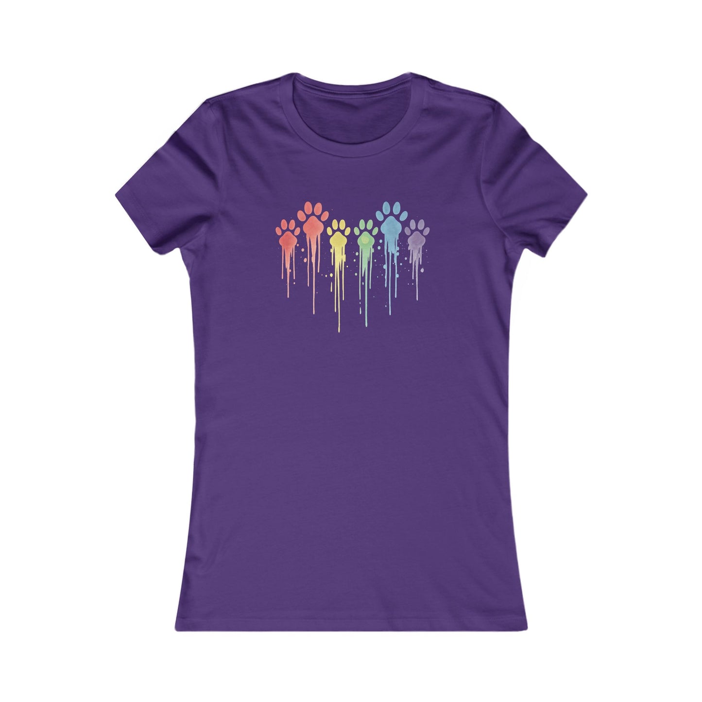 Rainbow Paw Print Shirt for Women | Bella Canvas 6004 Slim Fit Tee | Watercolor Drip Dog Mom Shirt | Rescue Pet Pride Top | $1 to Animal Rescue, Adult Women's T-Shirt