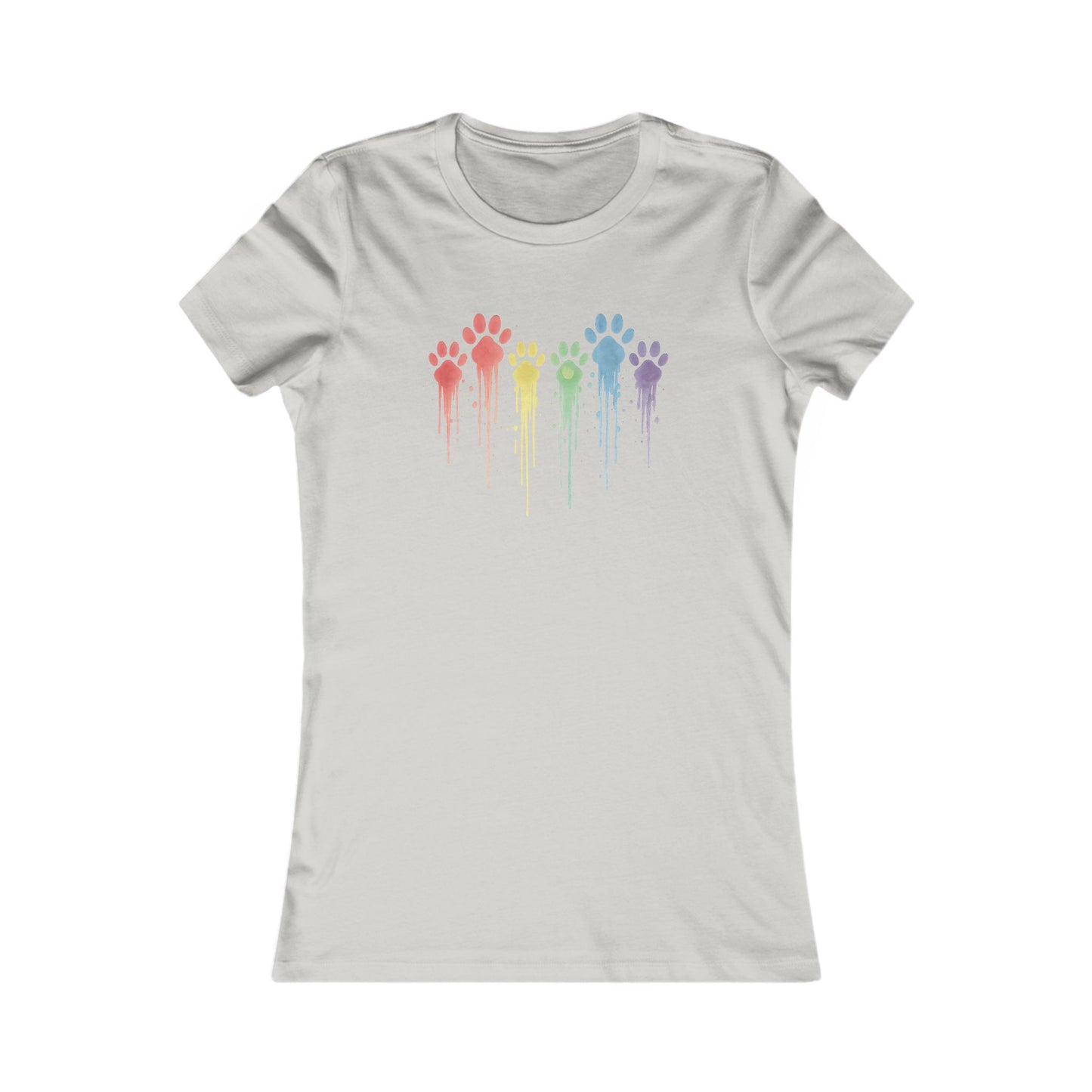 Rainbow Paw Print Shirt for Women | Bella Canvas 6004 Slim Fit Tee | Watercolor Drip Dog Mom Shirt | Rescue Pet Pride Top | $1 to Animal Rescue, Adult Women's T-Shirt