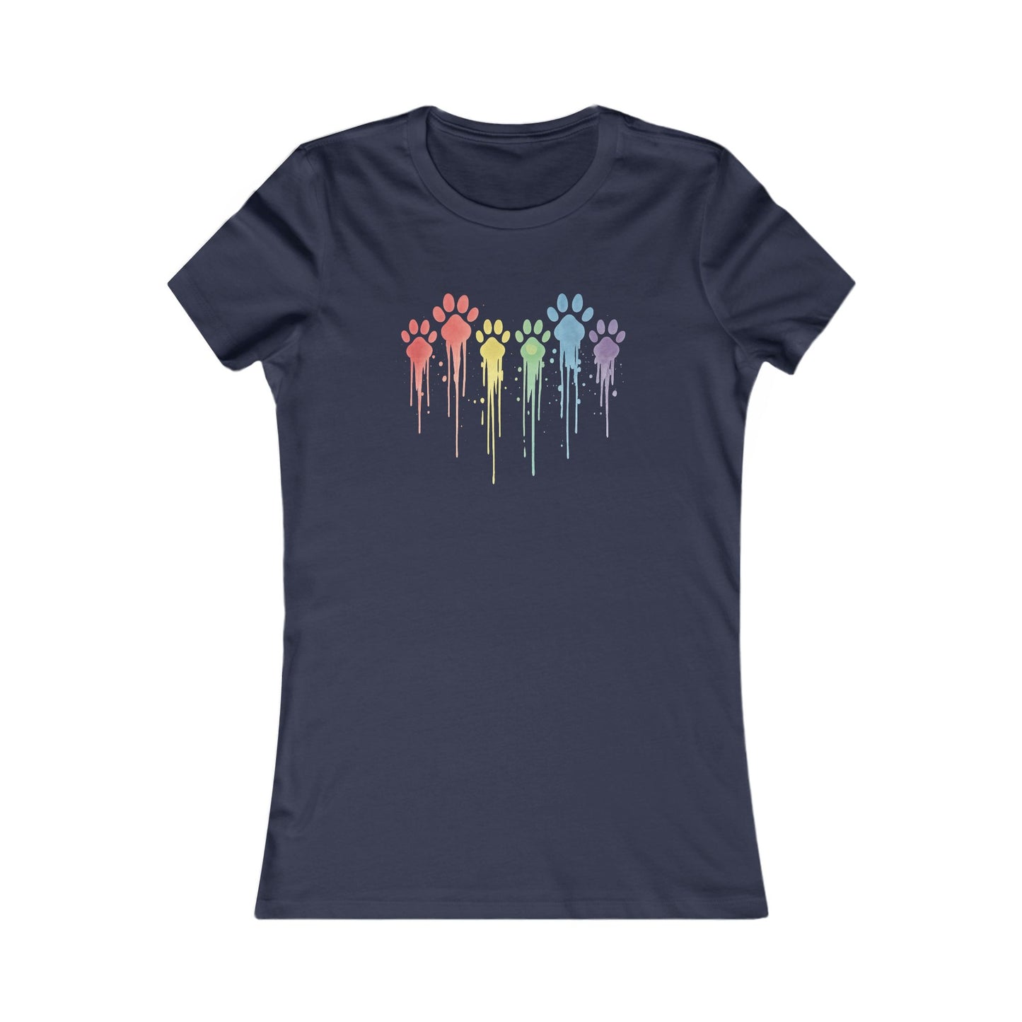 Rainbow Paw Print Shirt for Women | Bella Canvas 6004 Slim Fit Tee | Watercolor Drip Dog Mom Shirt | Rescue Pet Pride Top | $1 to Animal Rescue, Adult Women's T-Shirt