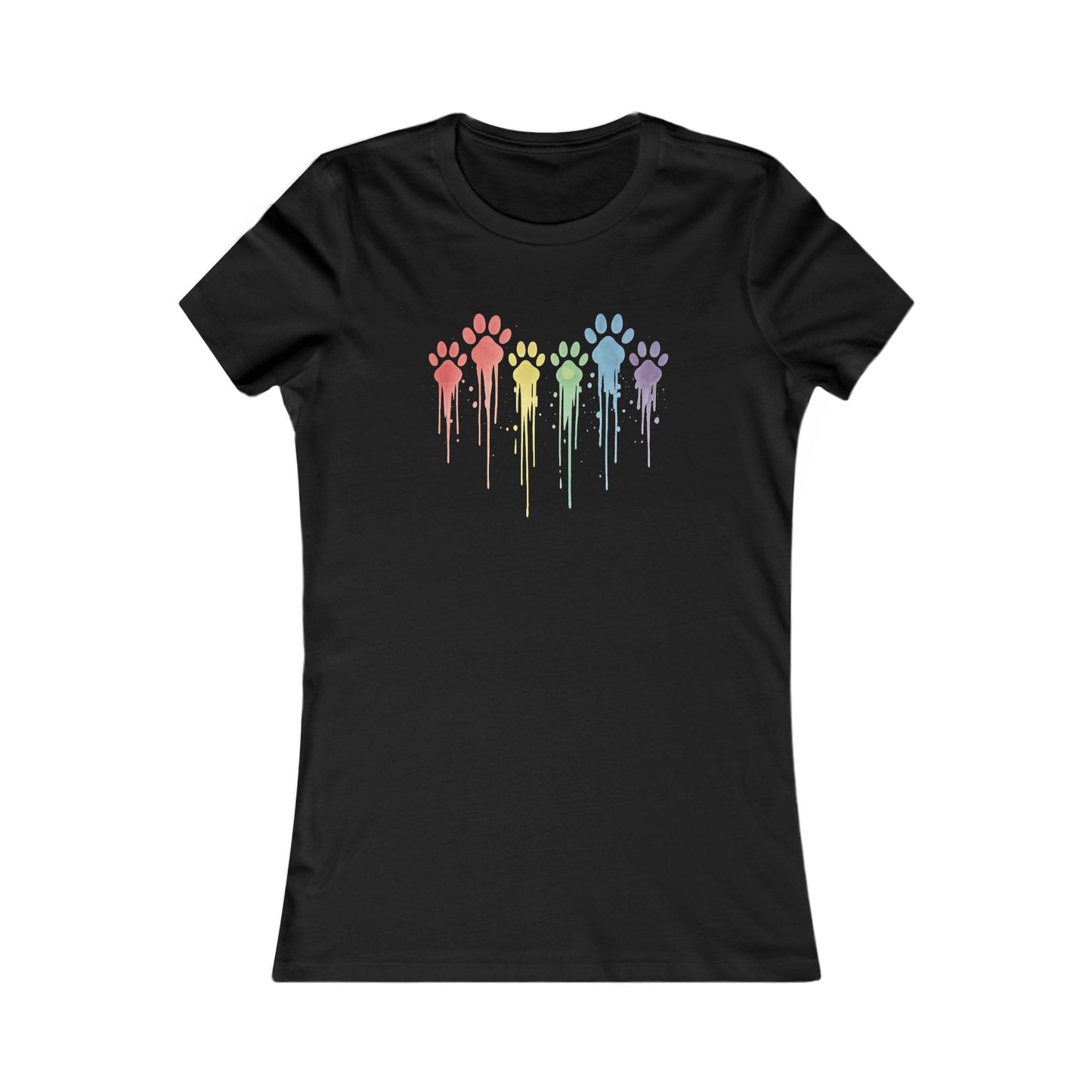 Rainbow Paw Print Shirt for Women | Bella Canvas 6004 Slim Fit Tee | Watercolor Drip Dog Mom Shirt | Rescue Pet Pride Top | $1 to Animal Rescue, Adult Women's T-Shirt