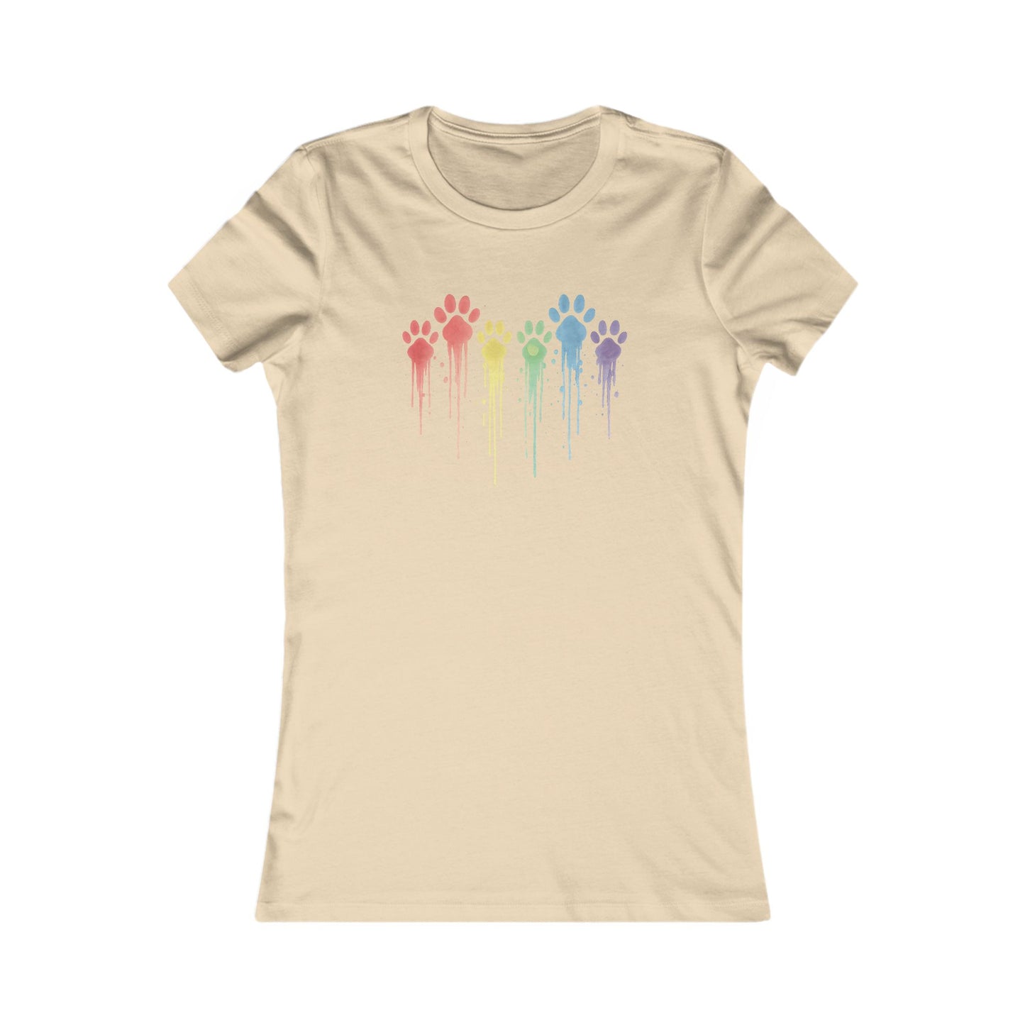 Rainbow Paw Print Shirt for Women | Bella Canvas 6004 Slim Fit Tee | Watercolor Drip Dog Mom Shirt | Rescue Pet Pride Top | $1 to Animal Rescue, Adult Women's T-Shirt
