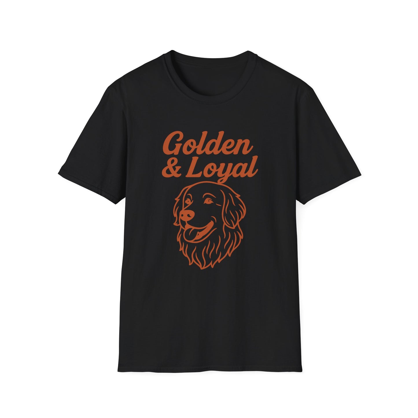 Golden Retriever Lover T-Shirt – Golden & Loyal Line Art Dog Design – Bold Burnt Orange Pet Owner Graphic Tee – Rescue & Adopt Dog Gift Idea, Adult Unisex T-Shirt