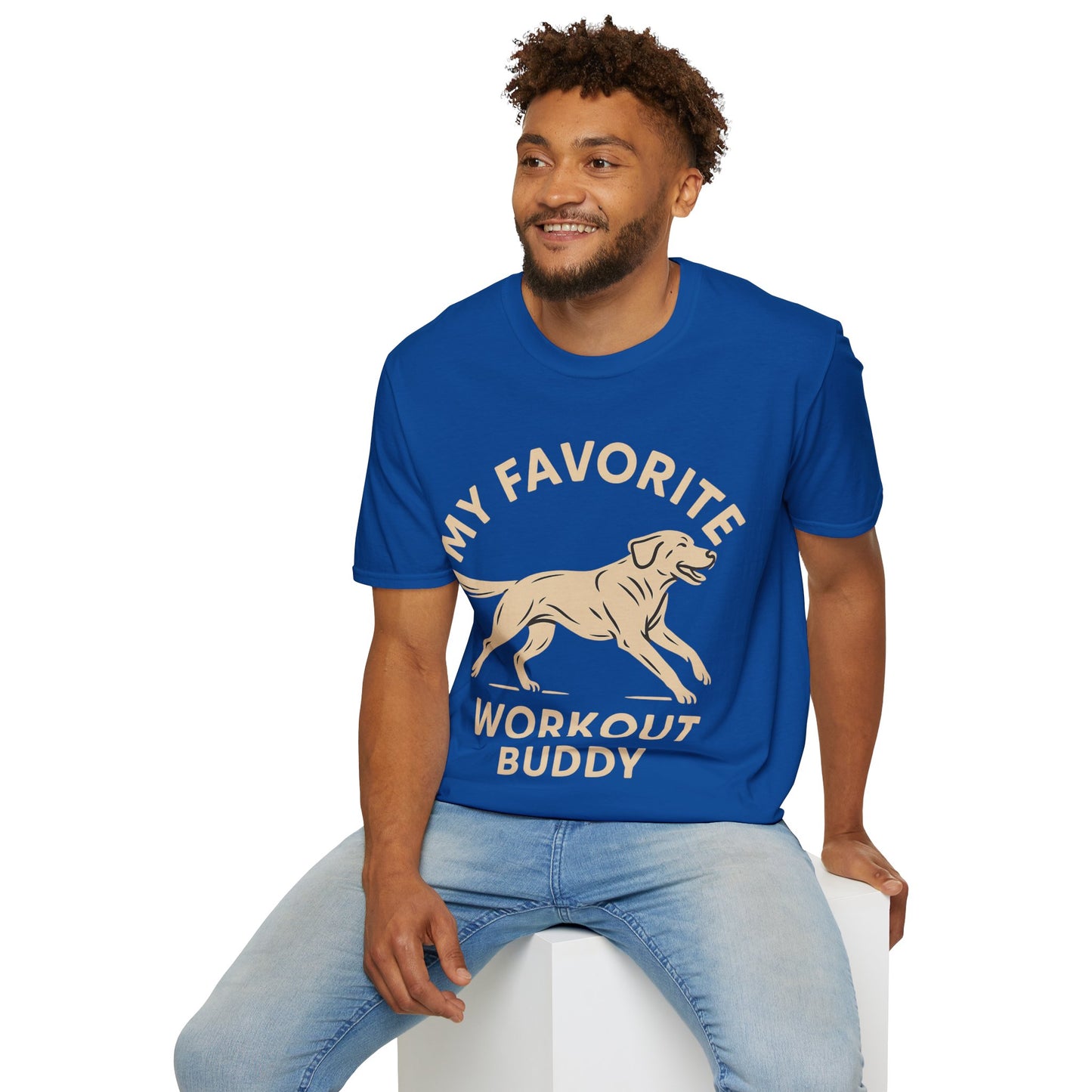 My Favorite Workout Buddy T-Shirt – Athletic Labrador Dog Graphic Tee – Dog Lover Fitness Shirt – Rescue Dog Gift – Workout With My Dog Tee – Adopted and Adored Apparel, Adult Unisex T-Shirt