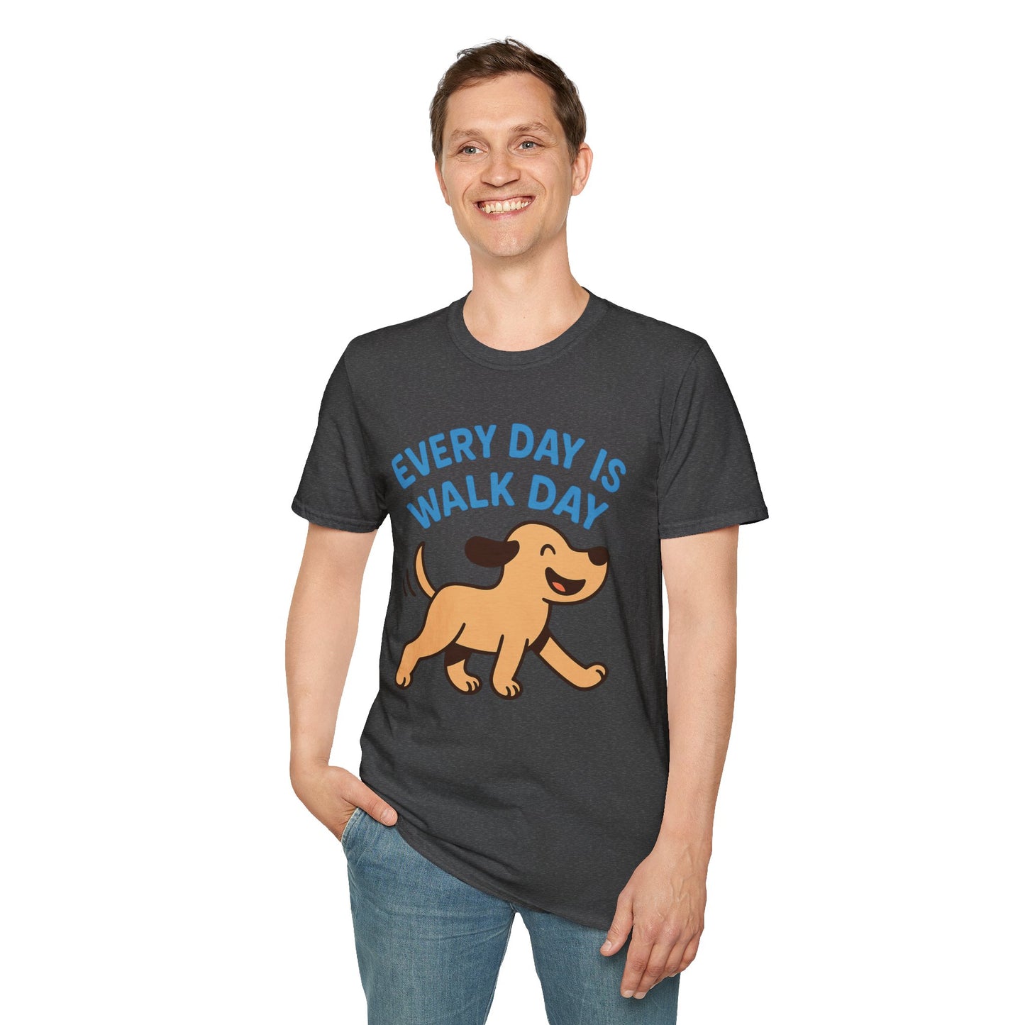 Every Day Is Walk Day Dog T-Shirt | Happy Pup Graphic Tee | Adopted & Adored Apparel, Adult Unisex T-Shirt
