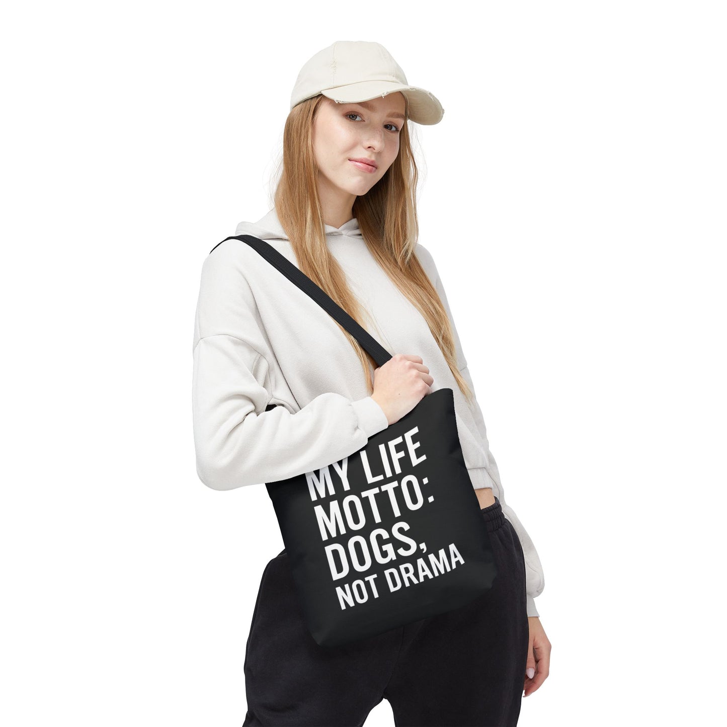 My Life Motto - Dogs, Not Drama Dog Lovers' Tote Bag: | Pet Owner Gift, Everyday Use, Shopping Bag, Funny Quote, AOP Design, Adult Unisex T-Shirt