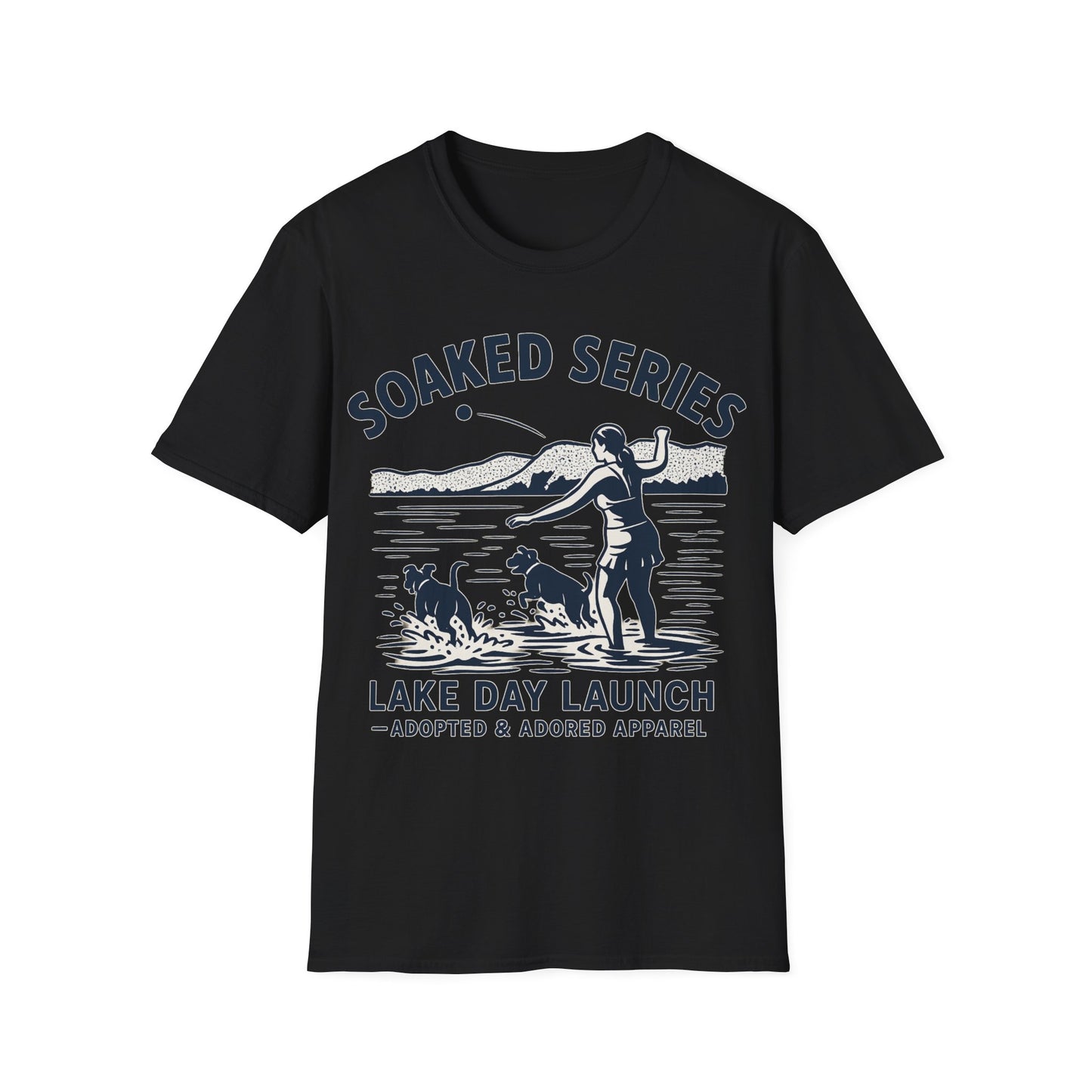 Soaked Series Lake Day Dog T-Shirt – Rescue Pitbulls at the Lake Graphic Tee – Adopted & Adored Apparel Unisex Summer T-Shirt, Adult Unisex T-Shirt