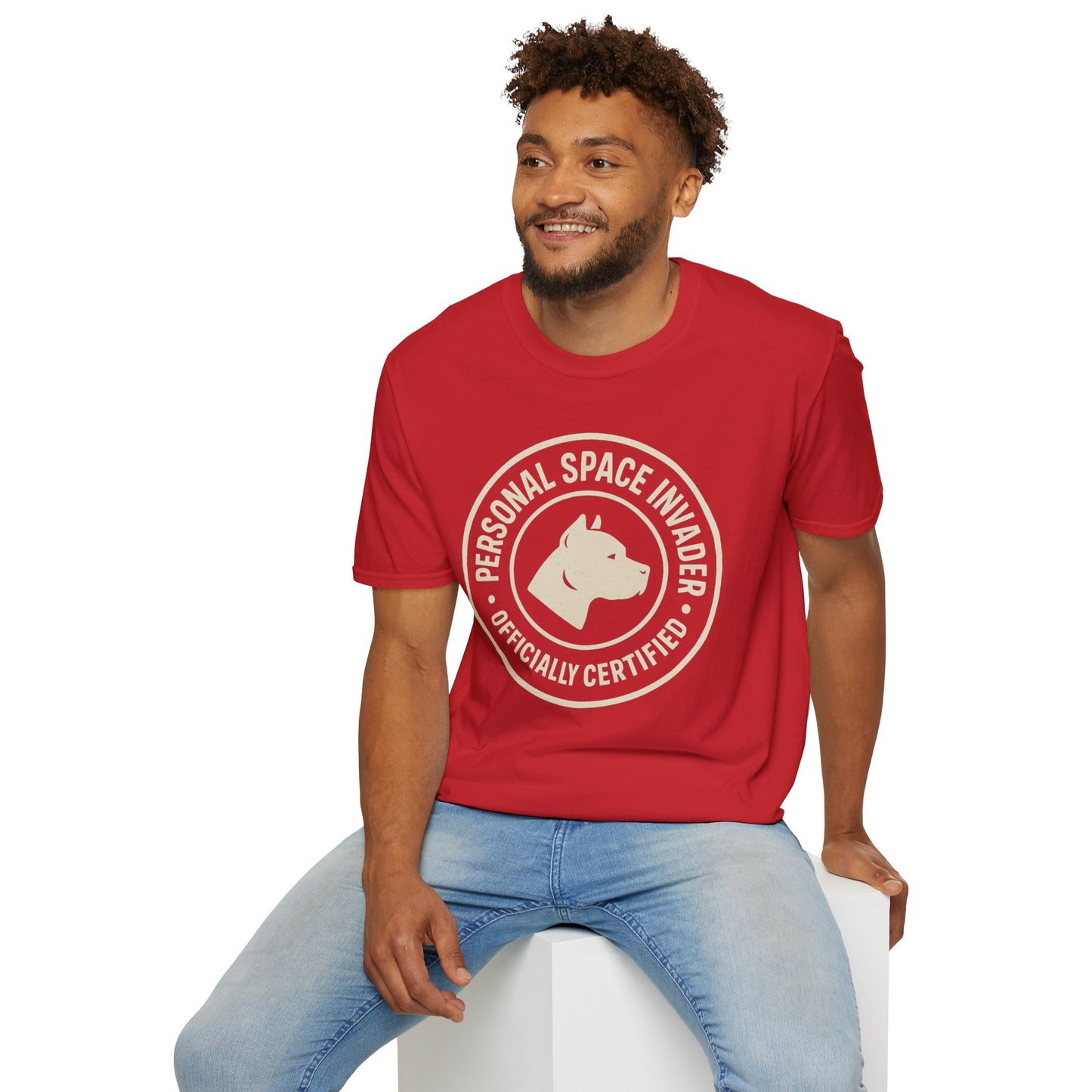 Personal Space Invader Officially Certified Pit Bull Unisex Adult T-Shirt – Rescue Dog Humor – 10% Donated – Free Shipping $75+