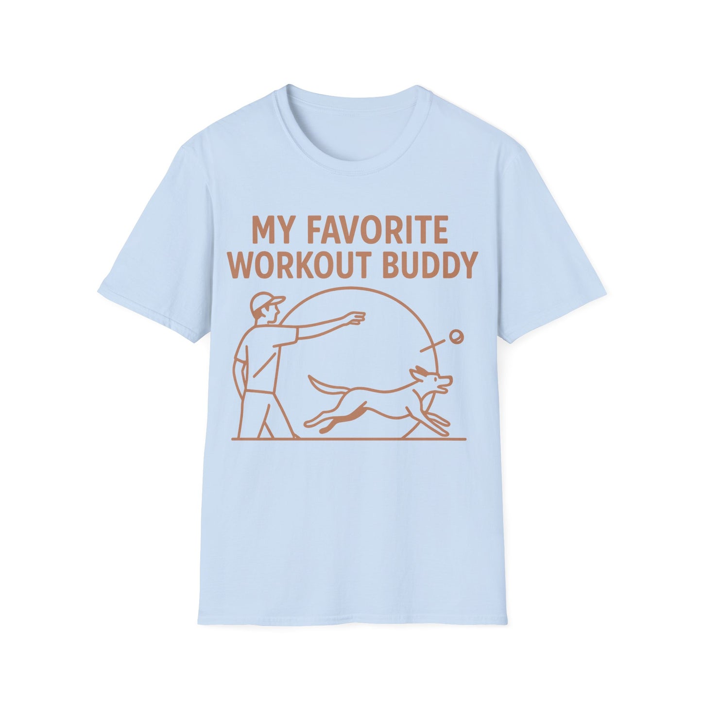 My Favorite Workout Buddy Dog T-Shirt – Funny Dog Owner Gift Tee – Fetch and Play Line Art Design – Vintage Soft Ink on Gildan 64000 Unisex T-Shirt, Adult Unisex T-Shirt