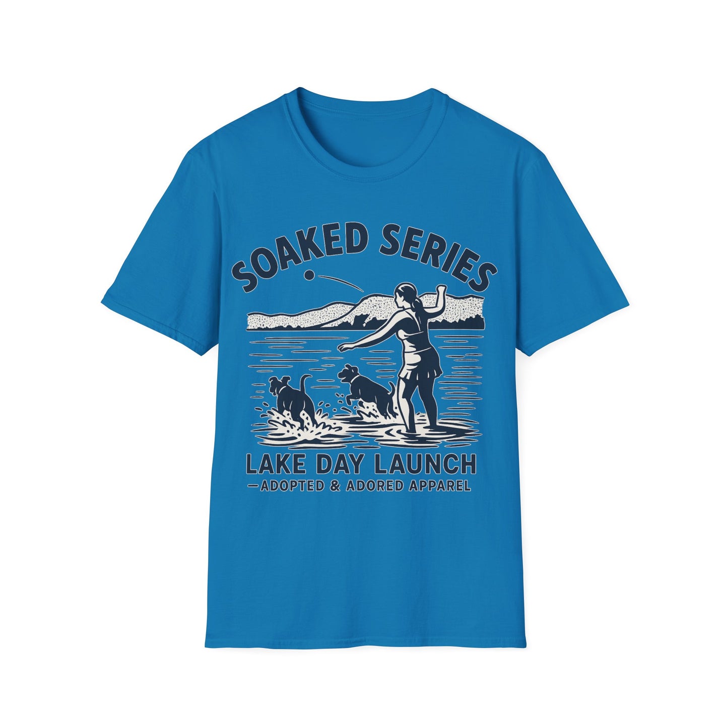 Soaked Series Lake Day Dog T-Shirt – Rescue Pitbulls at the Lake Graphic Tee – Adopted & Adored Apparel Unisex Summer T-Shirt, Adult Unisex T-Shirt