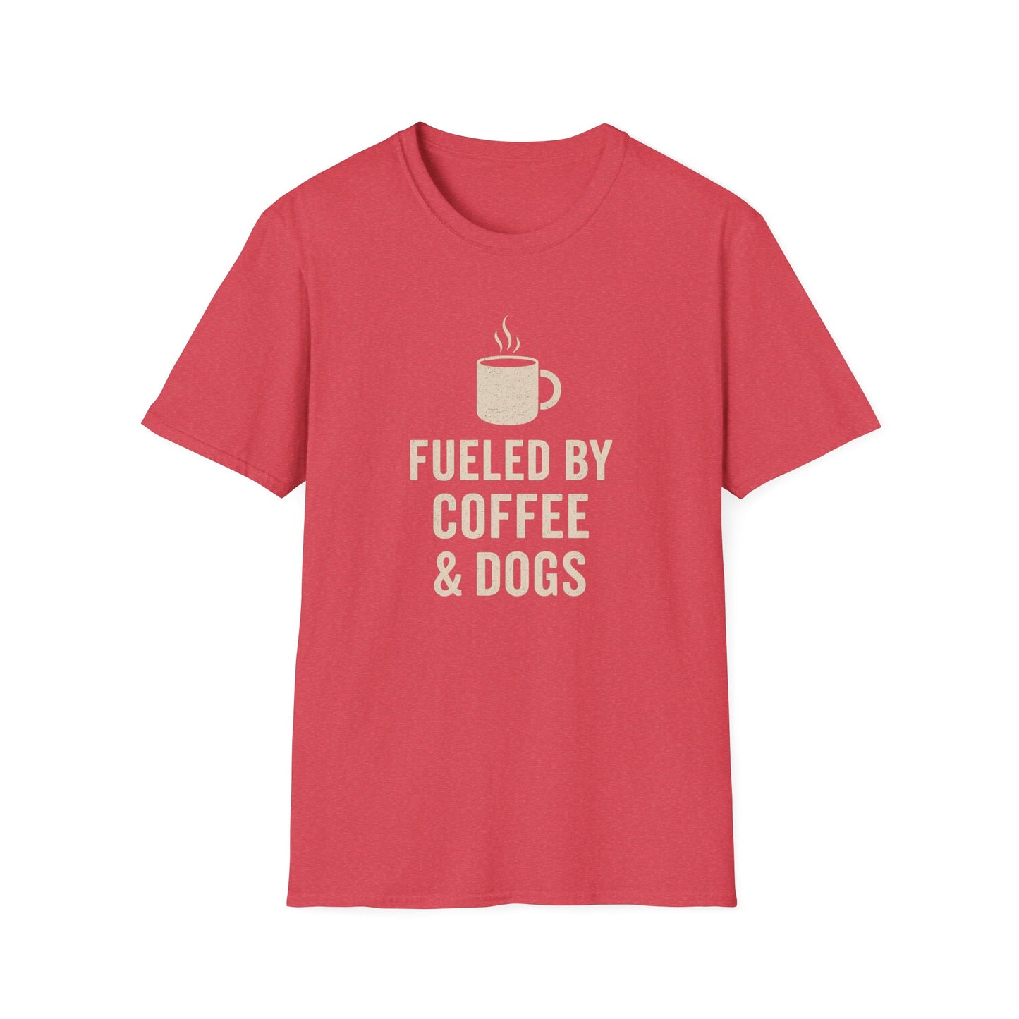 Fueled by Coffee and Dogs T-Shirt – Distressed Cream Graphic Tee for Dog Lovers, Charcoal Heather Unisex Fit adult