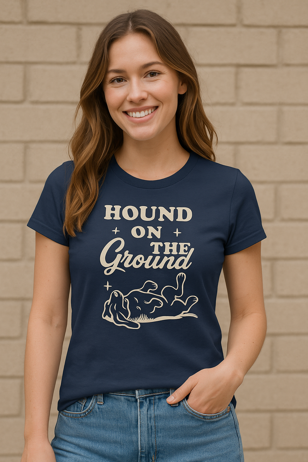 Hound on the Ground Shirt – Funny Basset Hound Dog Tee for Women – Vintage Cream Print on Bella + Canvas Feminine Rescue Dog T-Shirt, Adult Unisex T-Shirt
