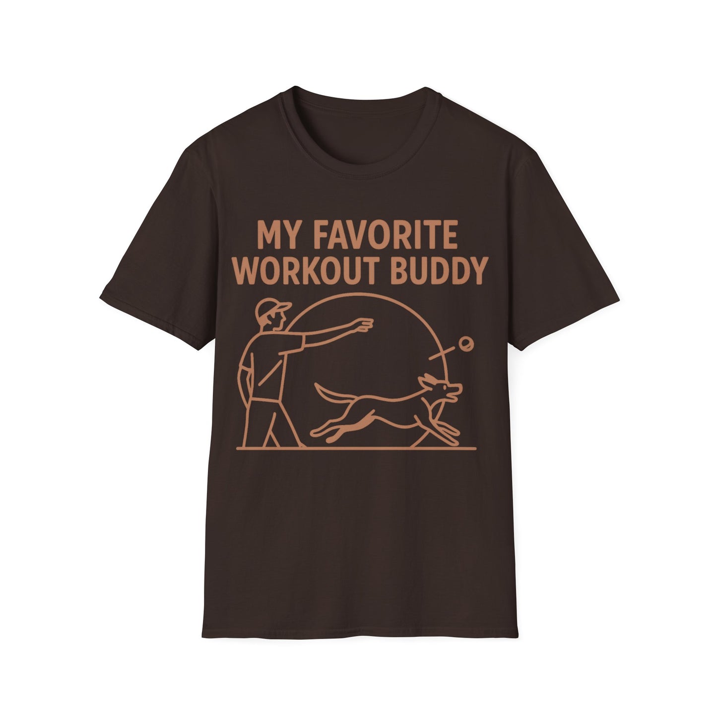 My Favorite Workout Buddy Dog T-Shirt – Funny Dog Owner Gift Tee – Fetch and Play Line Art Design – Vintage Soft Ink on Gildan 64000 Unisex T-Shirt, Adult Unisex T-Shirt