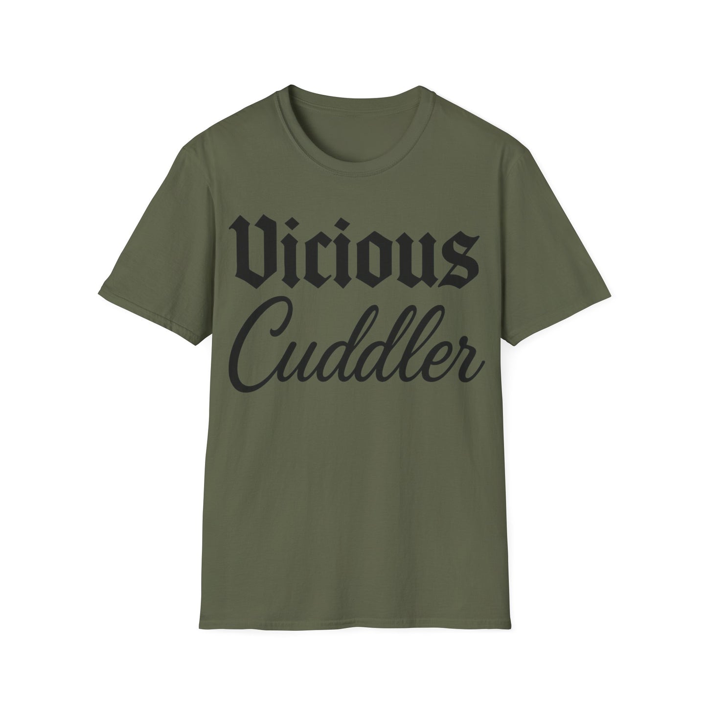 Vicious Cuddler T-Shirt – Gothic Blackletter x Script Font | Funny Pit Bull Rescue Tee for Dog Lovers, Adult Unisex T-Shirt