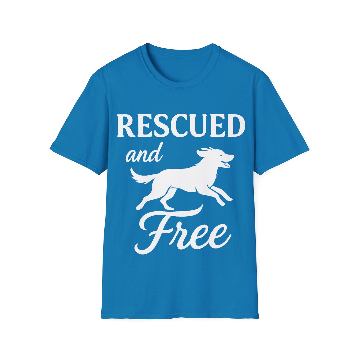 Rescued and Free Shirt – Dog Rescue Tee with Running Silhouette – Adopt Don’t Shop T-Shirt – Multiple Color Options – Adopted and Adored Apparel, Adult Unisex T-Shirt
