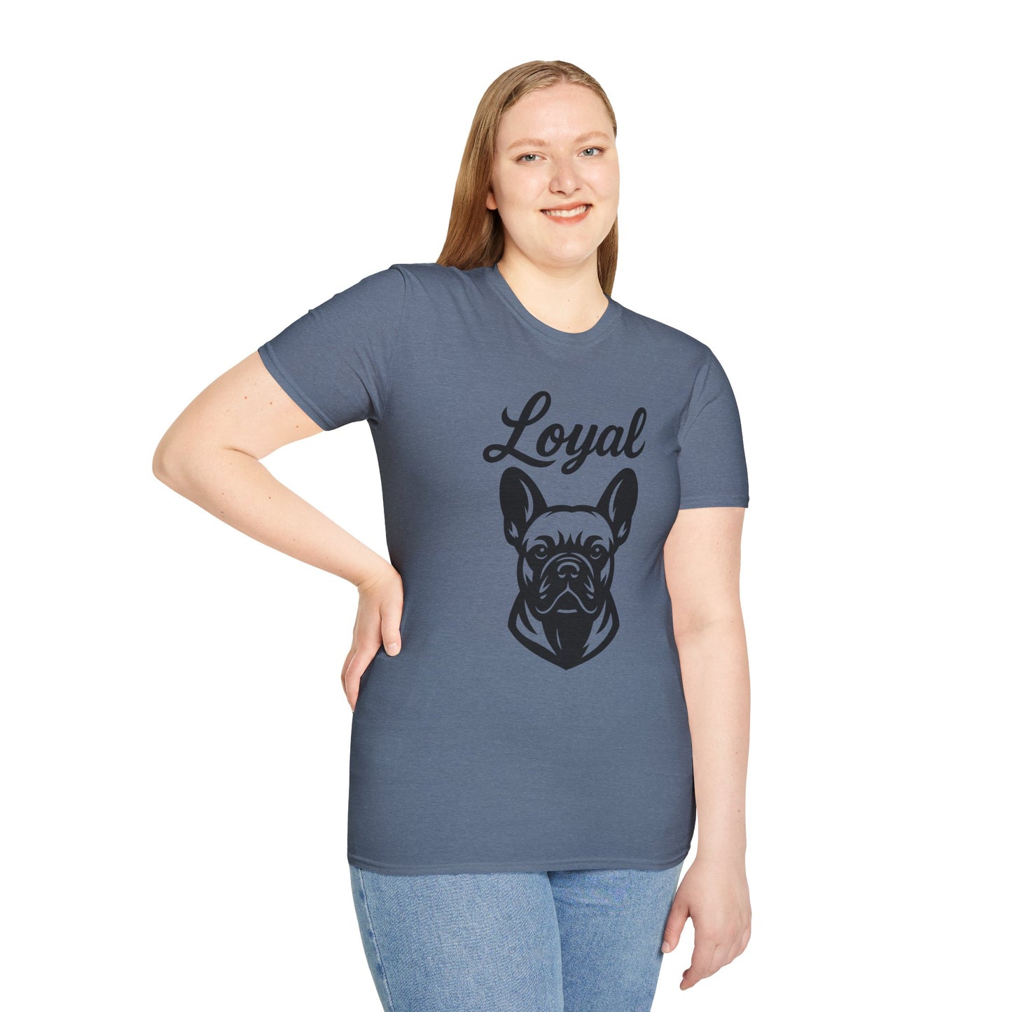 Loyal French Bulldog T-Shirt – Bold Black Line Art Dog Design for Frenchie Lovers, Rescue Support Tee, Adult Unisex T-Shirt